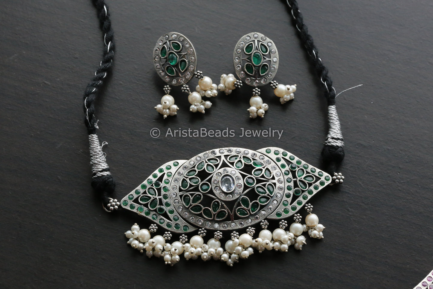Green Jadau Look CZ Choker Set