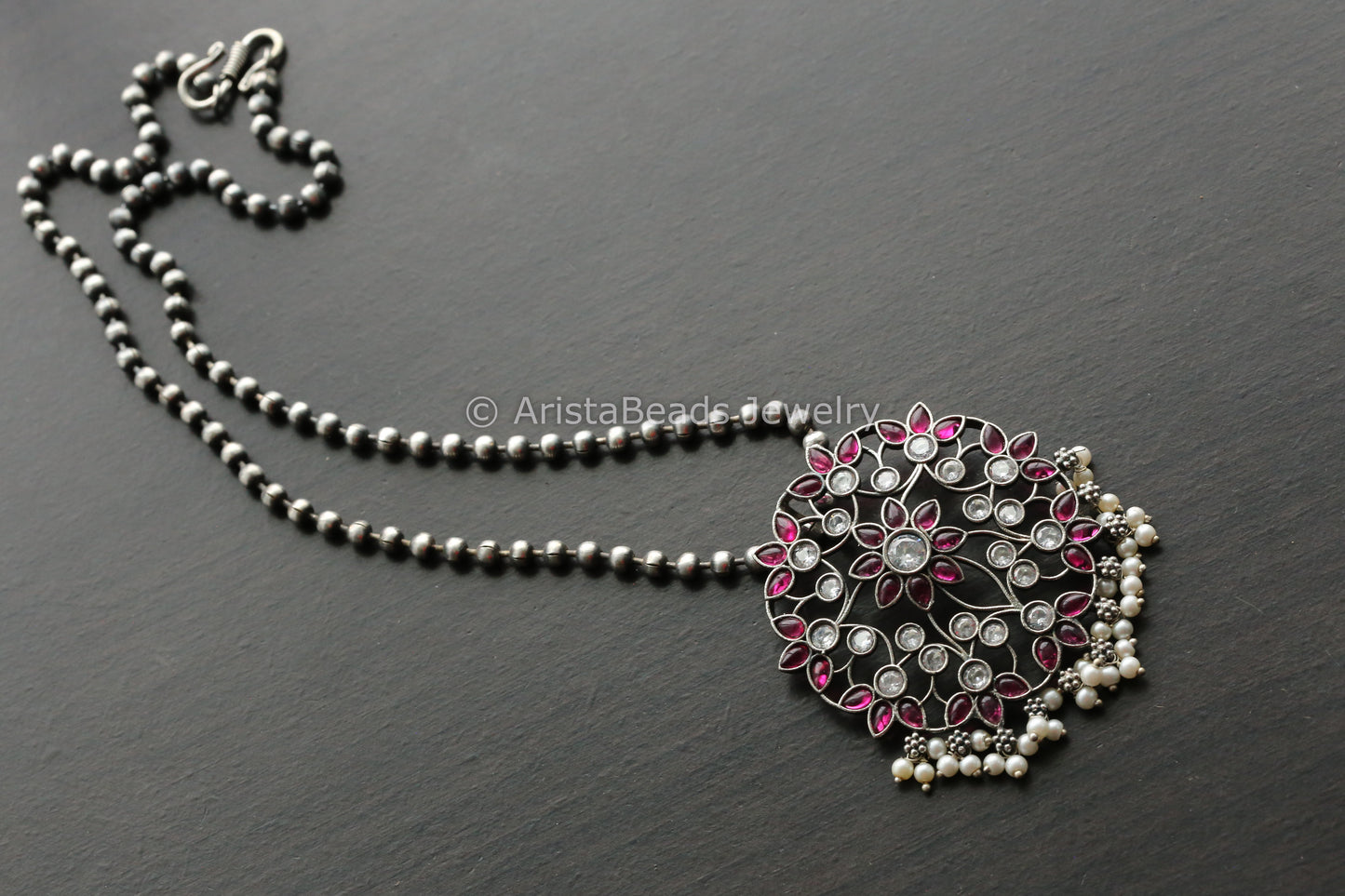 Silver Look Alike Kemp CZ Necklace - Ruby