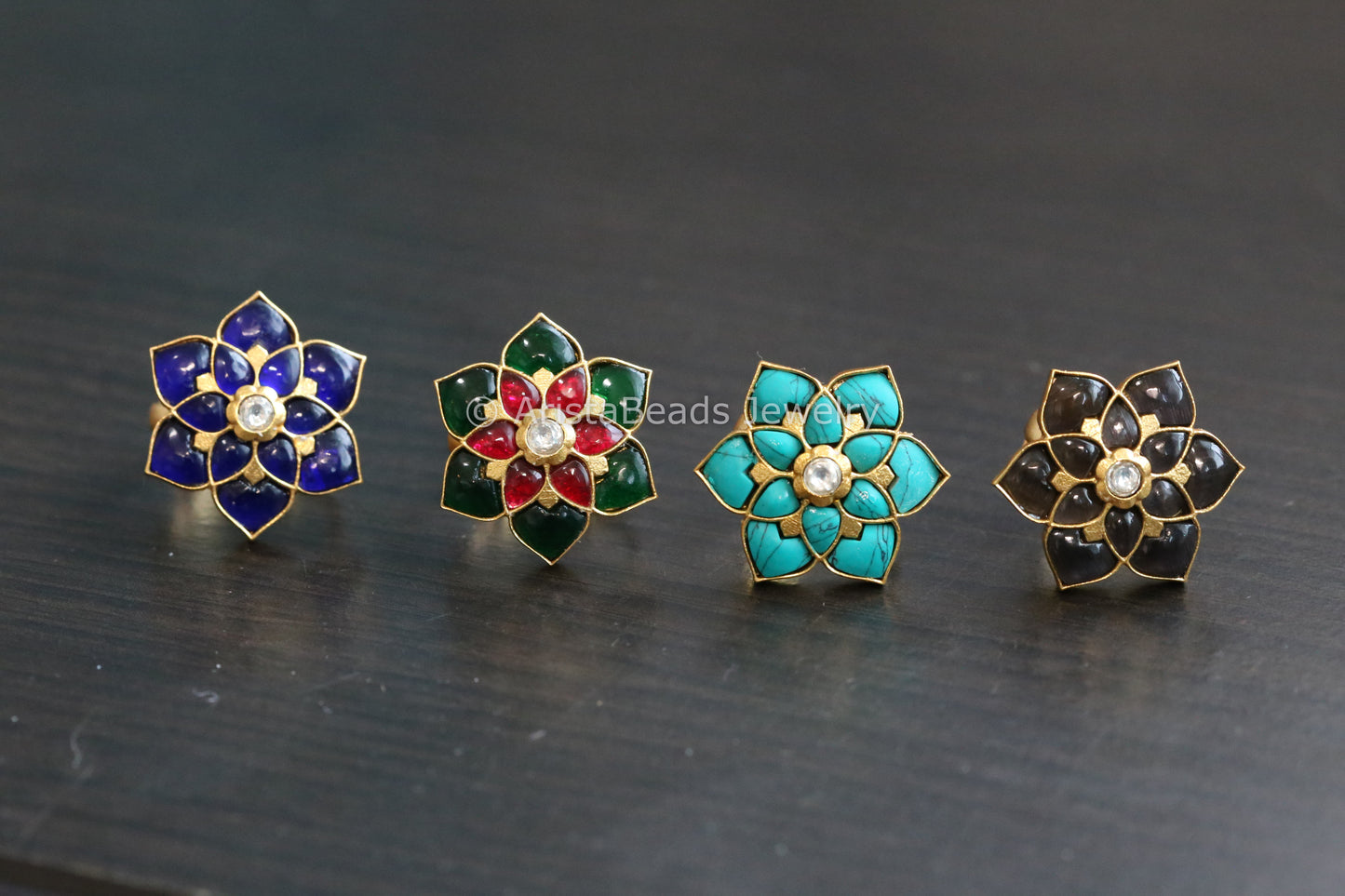 Kundan Polki Ring (Adjustable) - (Colors Available)