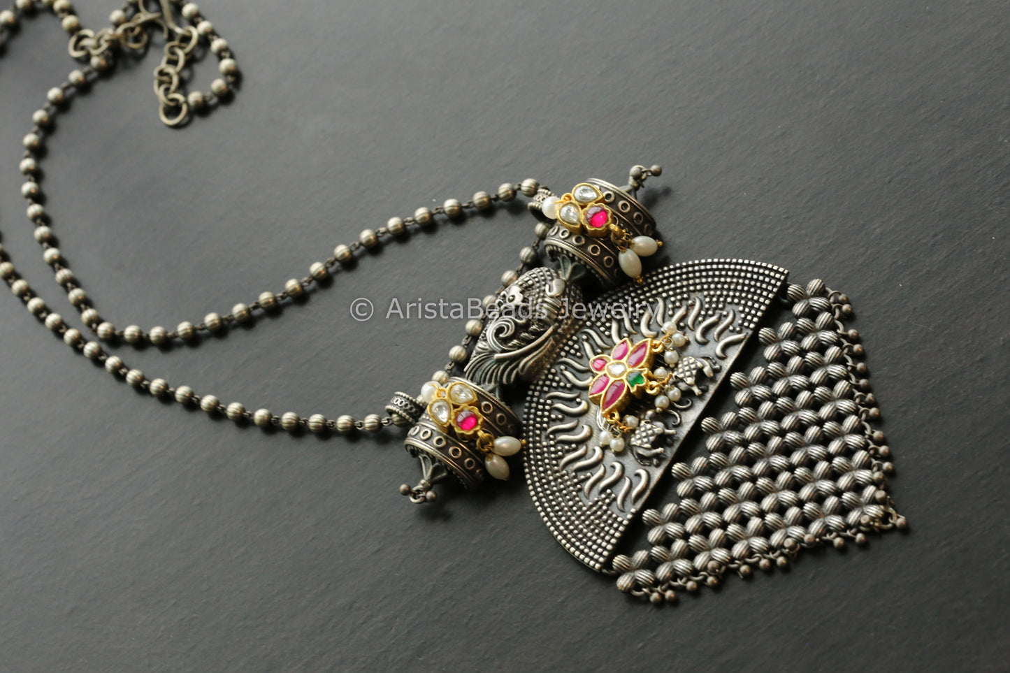 Kundan Jadau Motif Oxidized Necklace - Style 4