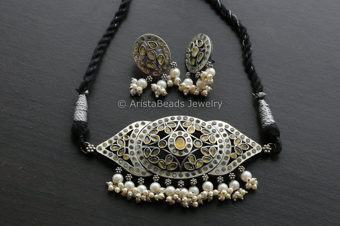 Yellow Jadau Look CZ Choker Set