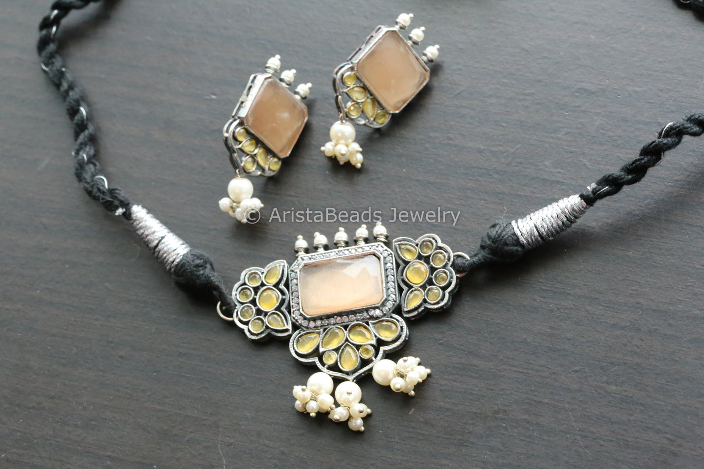 Dainty Choker Set - Peach Yellow