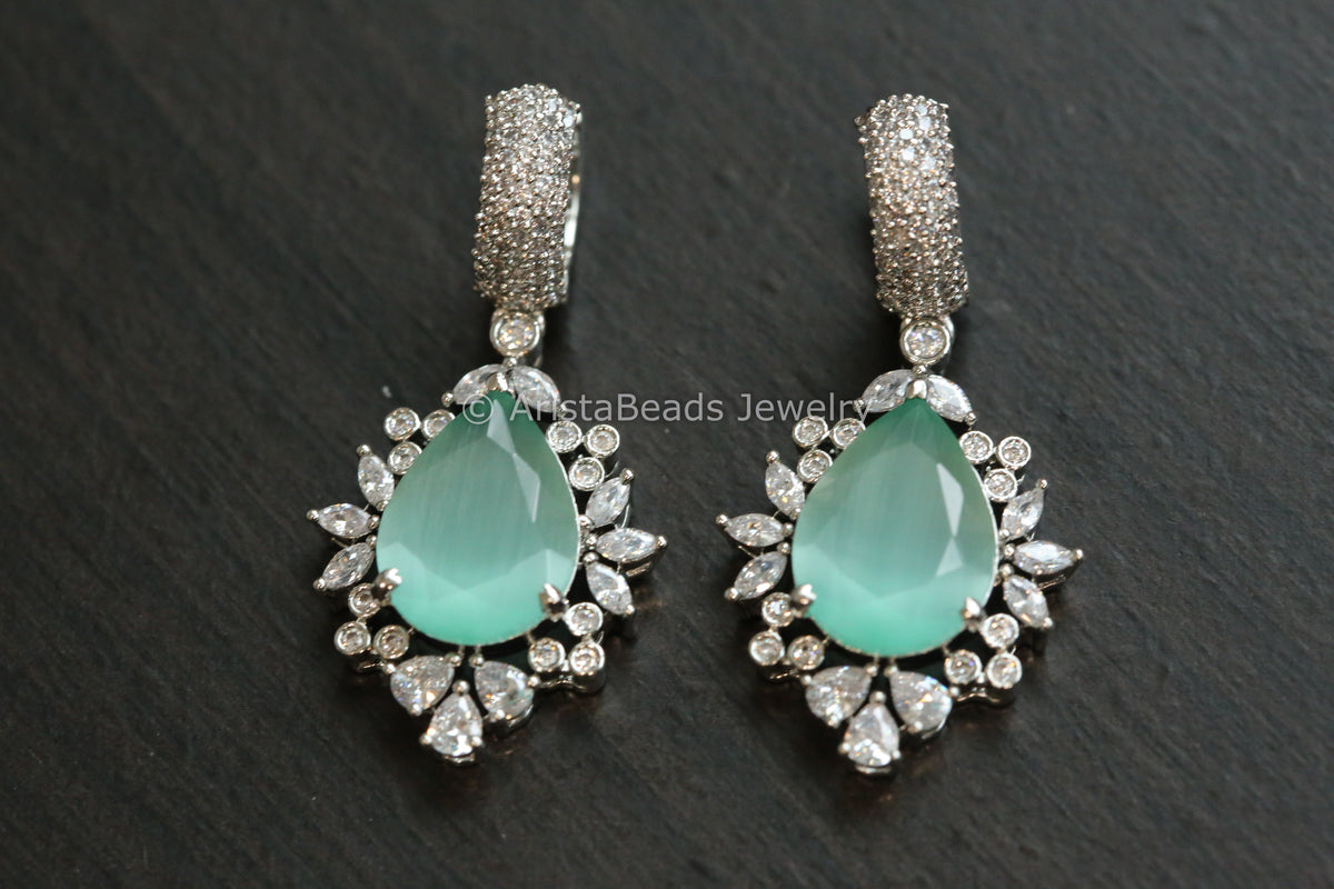 Micro CZ Hoop Earrings - Mint