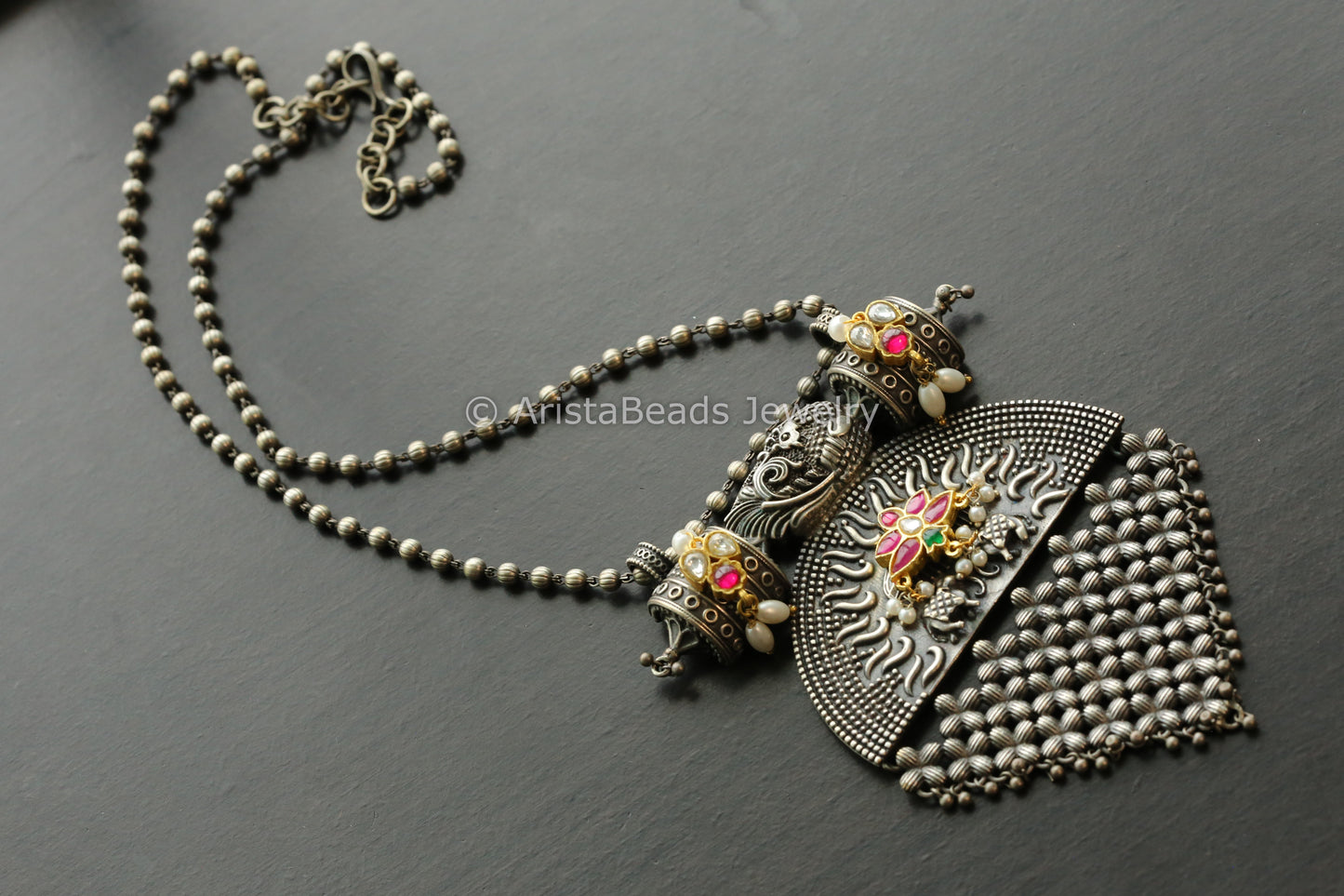 Kundan Jadau Motif Oxidized Necklace - Style 4