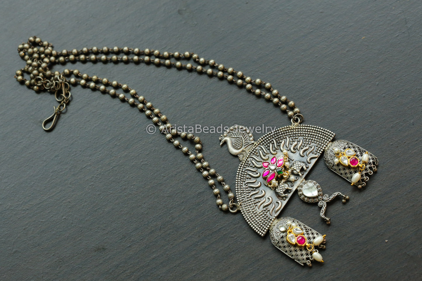 Kundan Jadau Motif Oxidized Necklace - Style 5