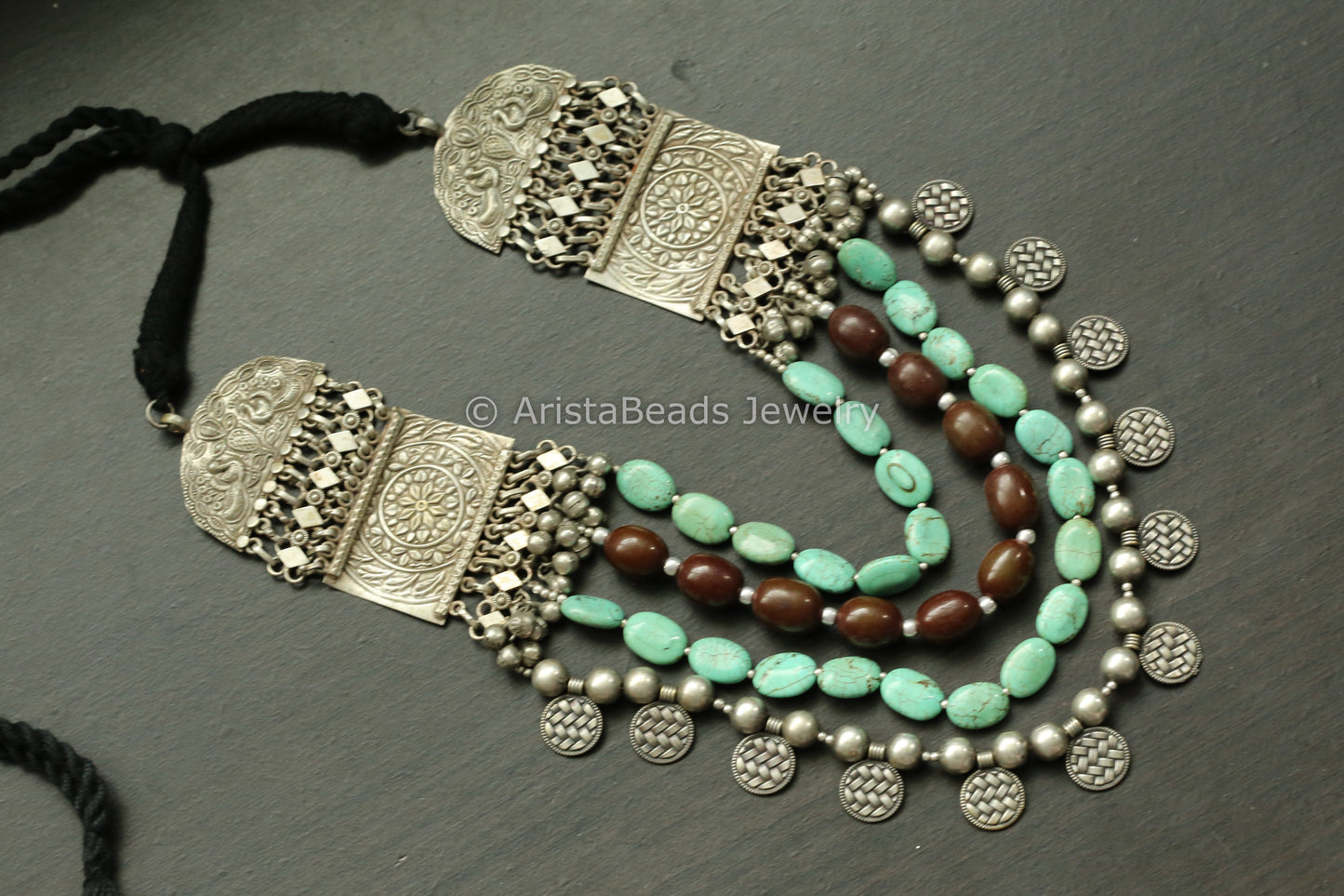 4 Line Boho Silver Look Alike Necklace - Style 2