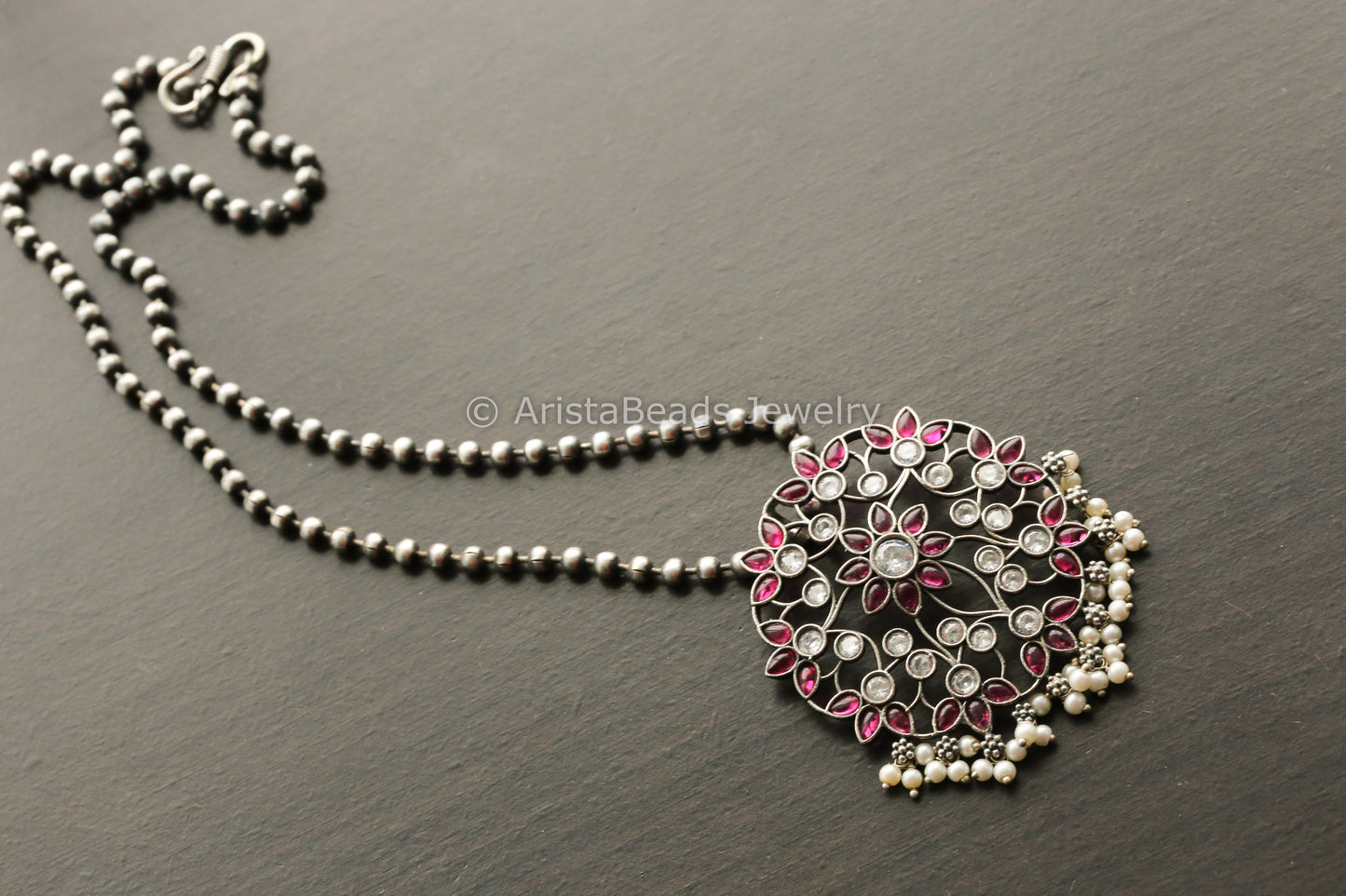 Silver Look Alike Kemp CZ Necklace - Ruby