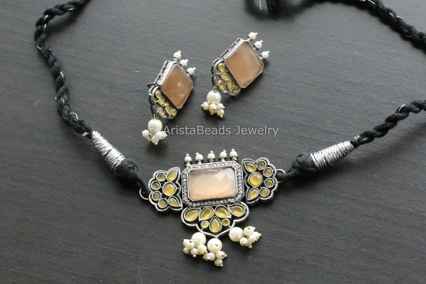 Dainty Choker Set - Peach Yellow