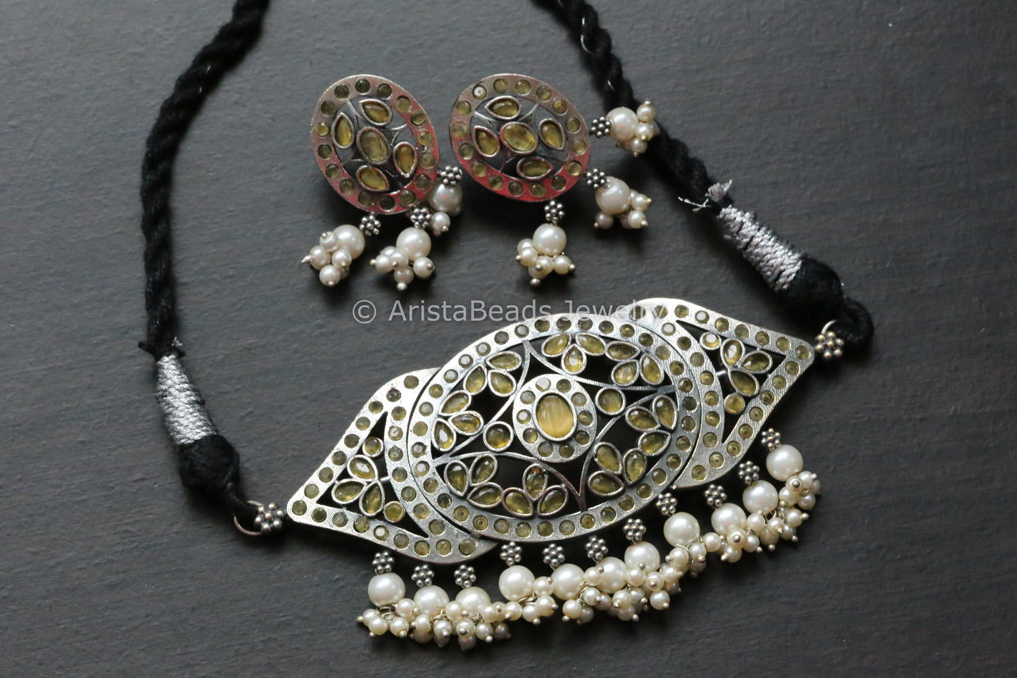 Yellow Jadau Look CZ Choker Set