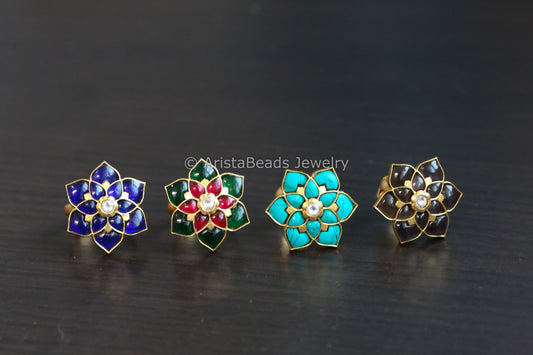 Kundan Polki Ring (Adjustable) - (Colors Available)