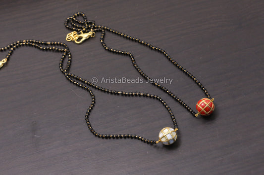 Jadau Black Bead Necklace - MOP/ Coral