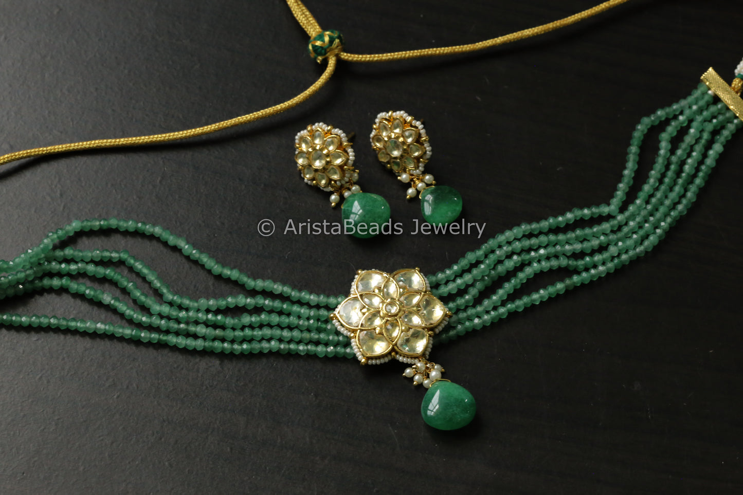 Dainty Pachi Kundan Choker Set - Clear Green