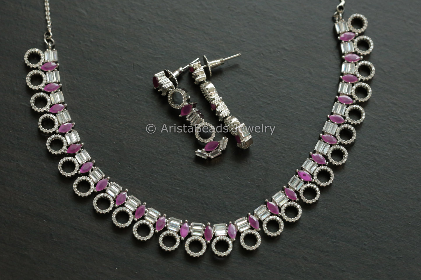 Dainty Fine CZ Necklace Set - Ruby