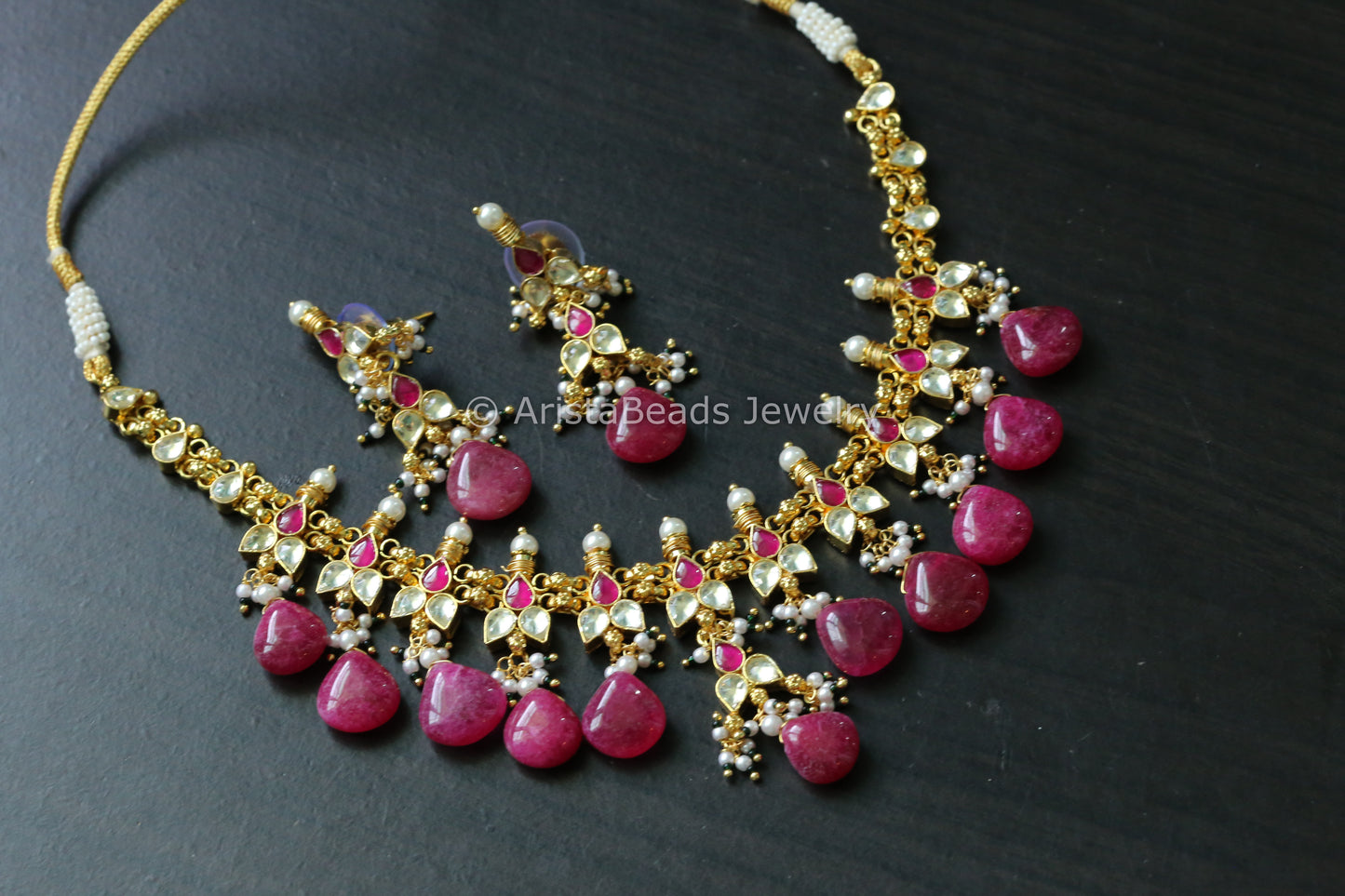 Ruby Pachi Kundan Gold Necklace Set