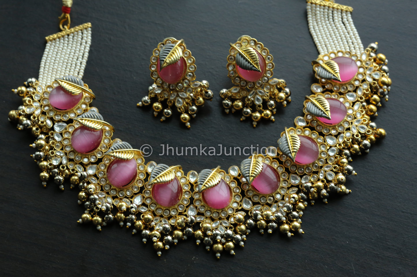 Designer Kundan Polki & Monalisa Stone Necklace Set