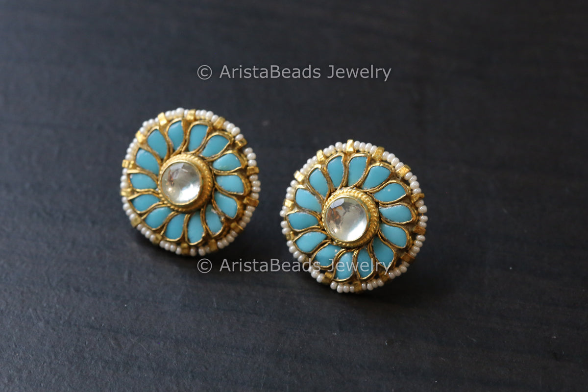 Pachi Kundan Studs - Turquoise