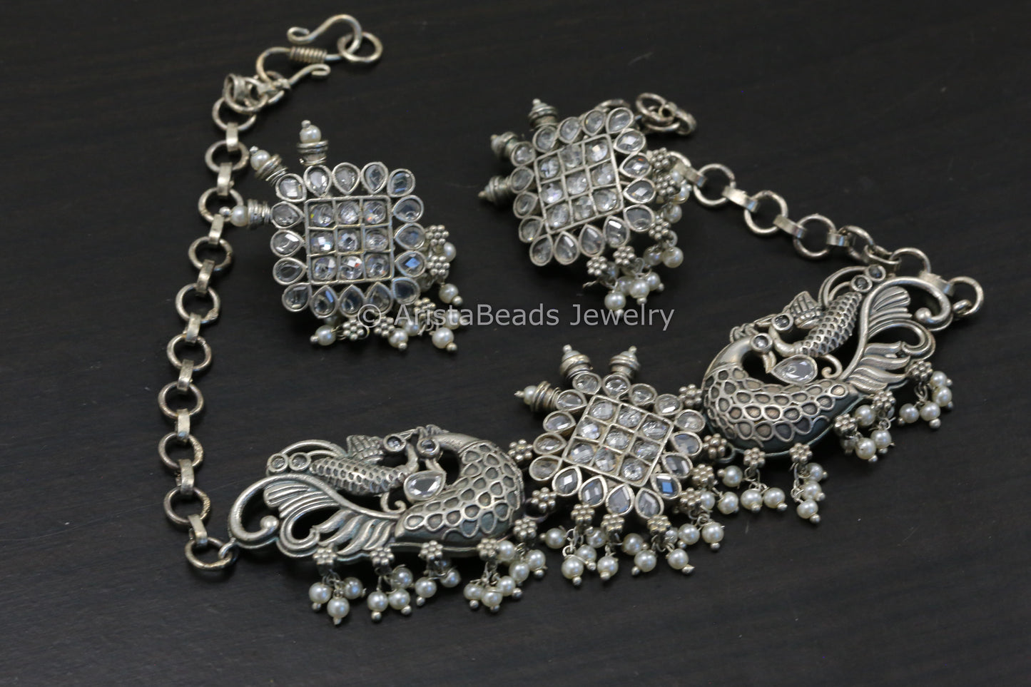 Silver Tone Brass Choker Set - Clear