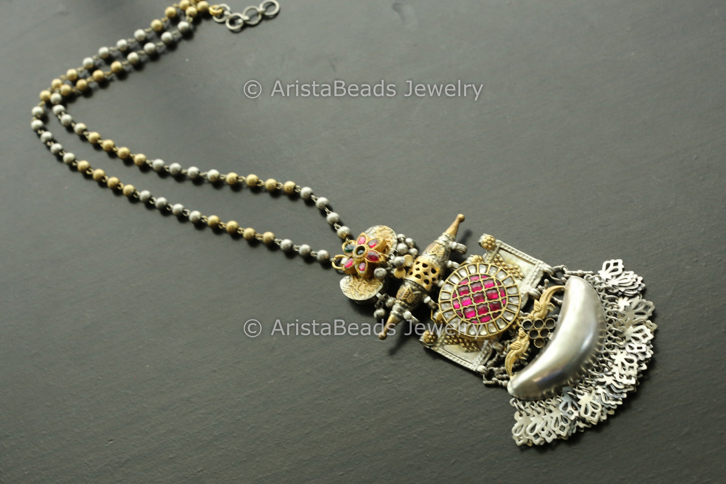 925 Sterling Silver Jadau Kundan Chain Necklace