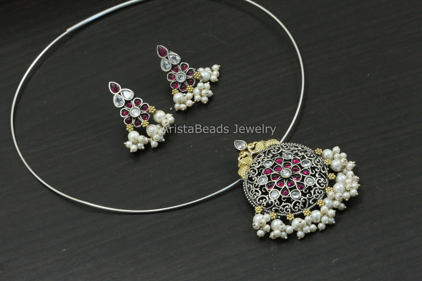Silver Look Hasli Set - Clear Ruby