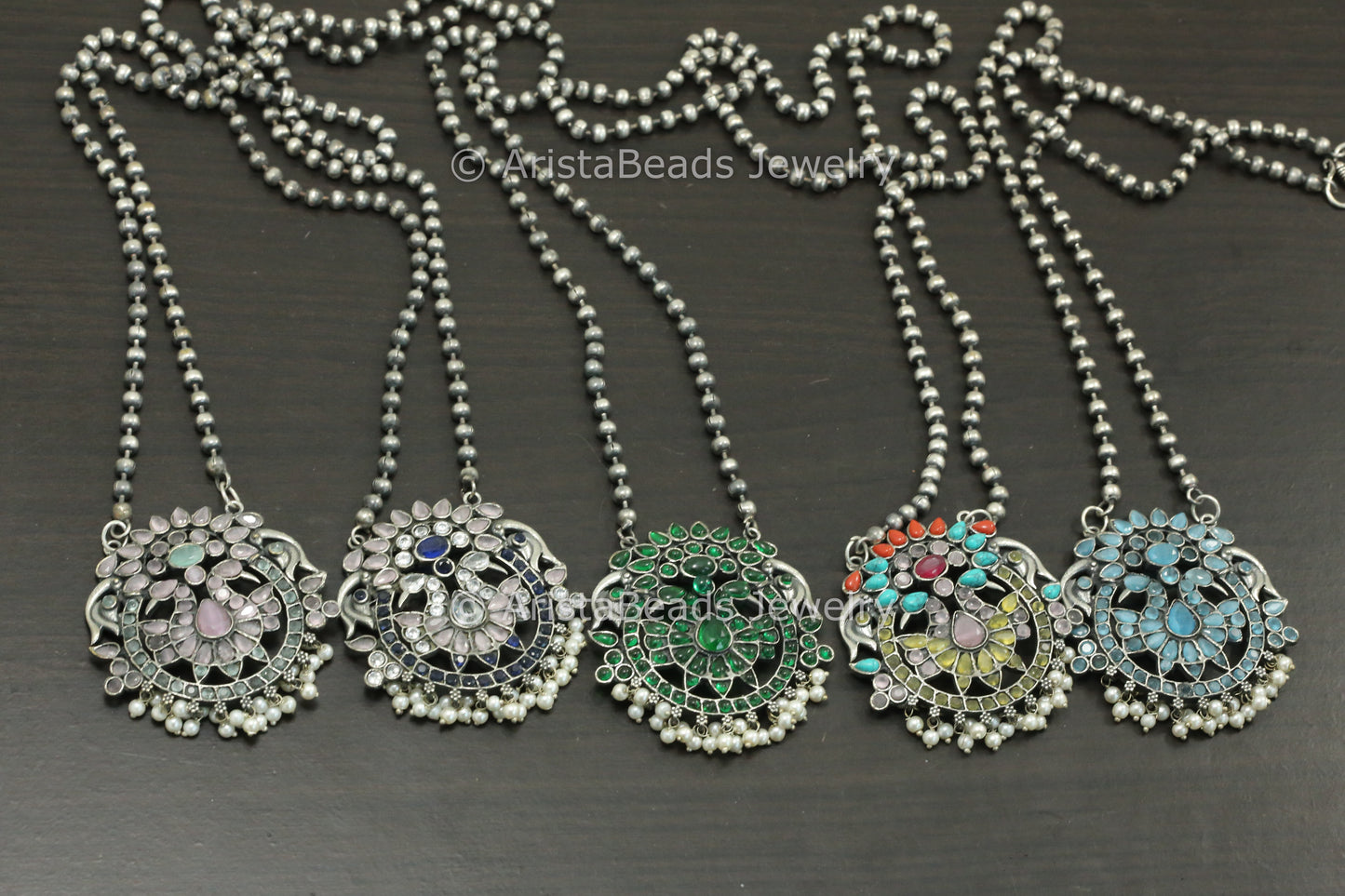 Silver Look ALike Pendant Chain Necklace ( Colors Available)