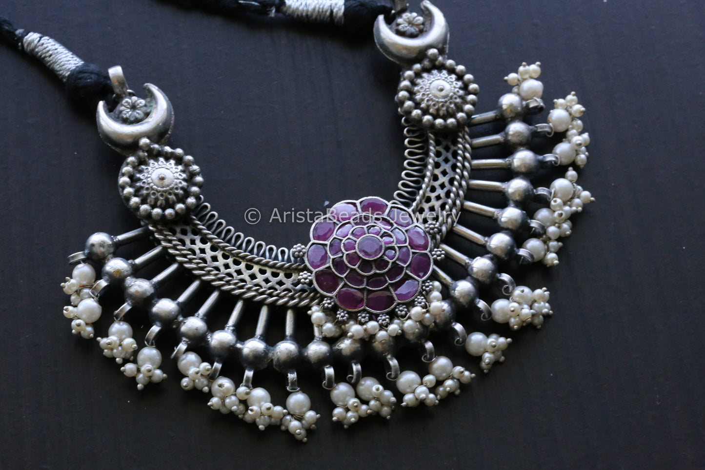 Large Pendant In Black Dori - Ruby Motif