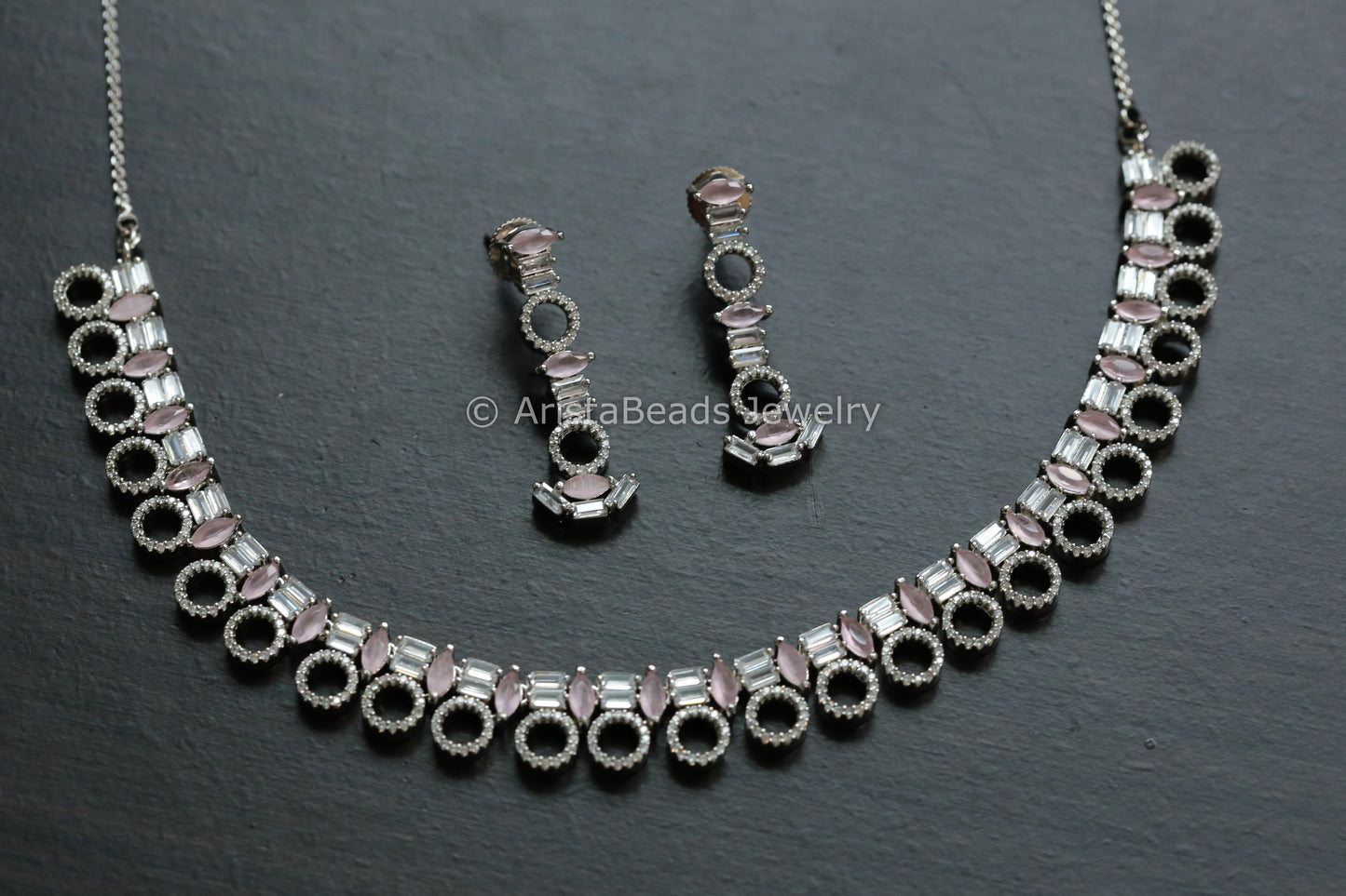 Dainty Fine CZ Necklace Set - Pink