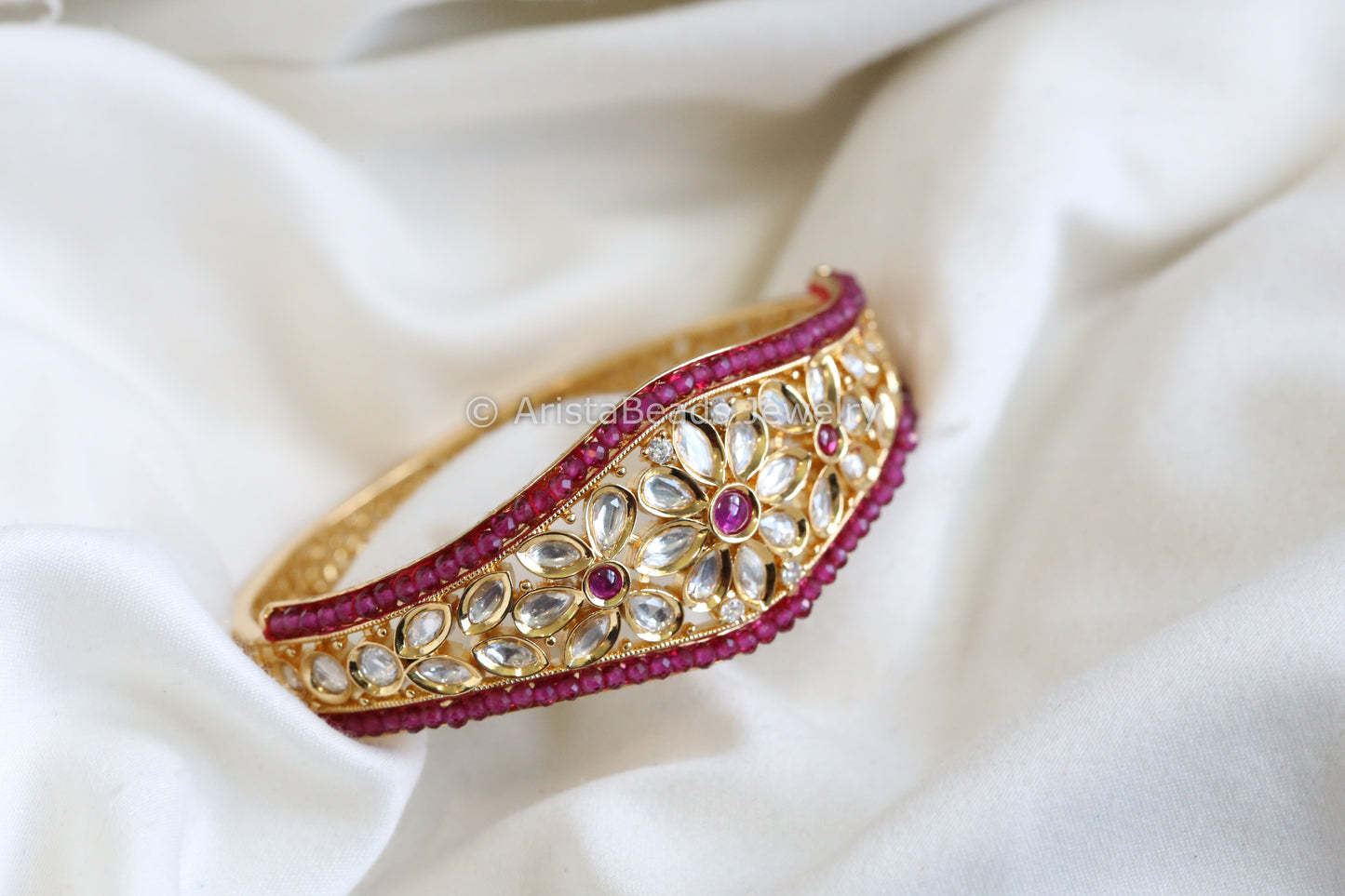Clear Polki & Ruby Beads Bracelet