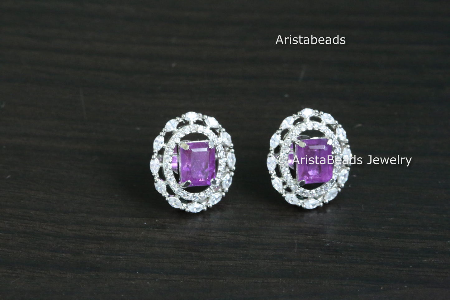 Premium Quality CZ Studs - Amethyst Doublet Stone