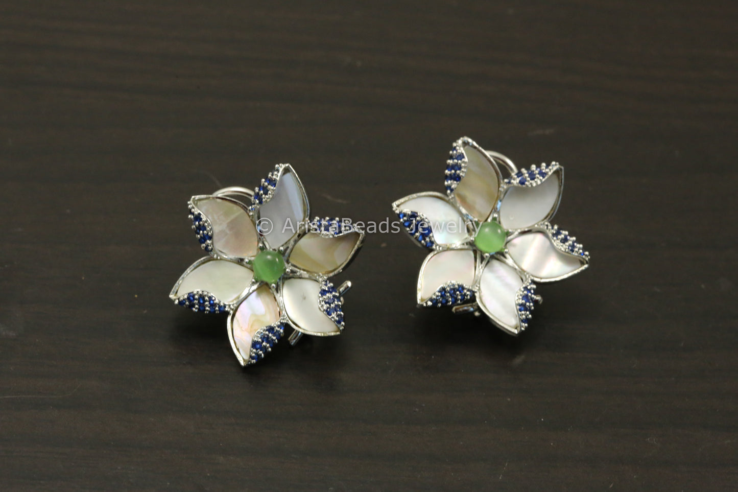 Large MOP & Blue CZ Studs