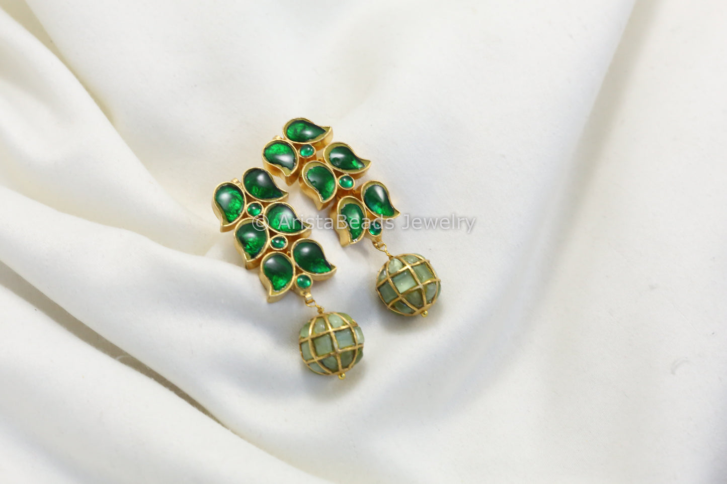 Jadau Kundan Earrings - Green & Pista