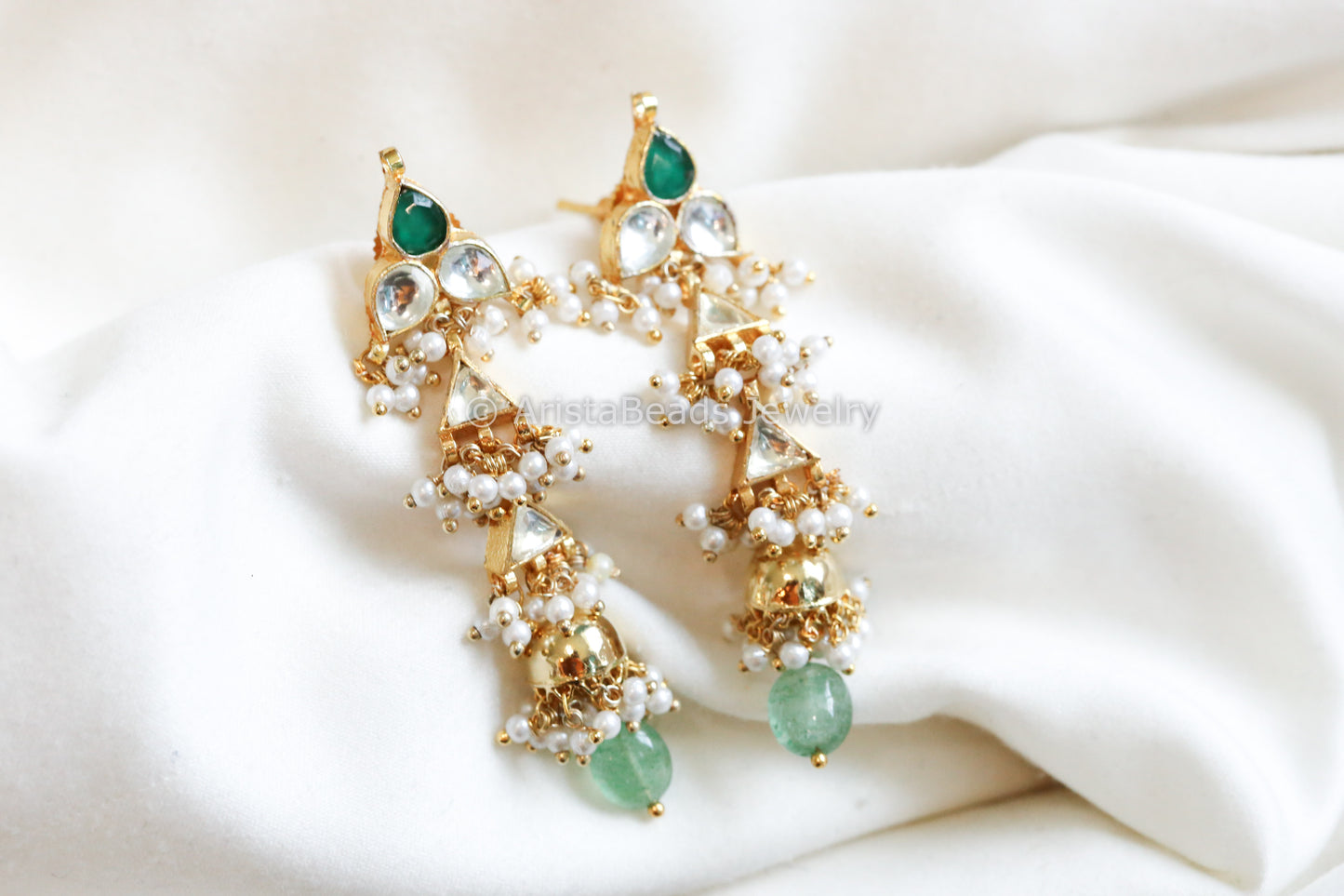 Dainty Pachi Kundan Aventurine Drop Jhumka