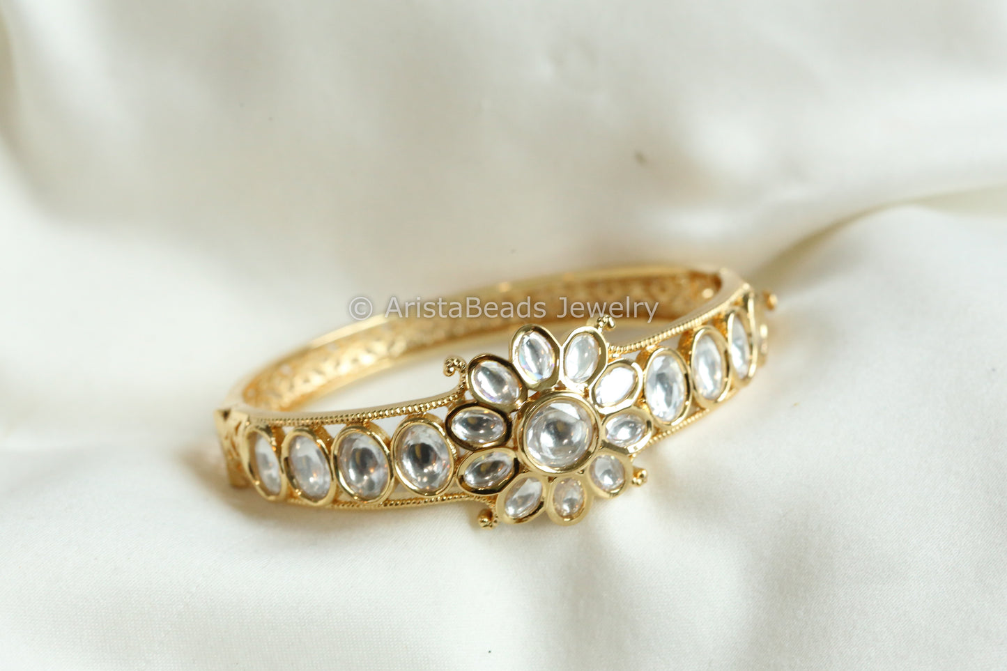 Dainty Uncut Kundan Gold Bracelet -Clear