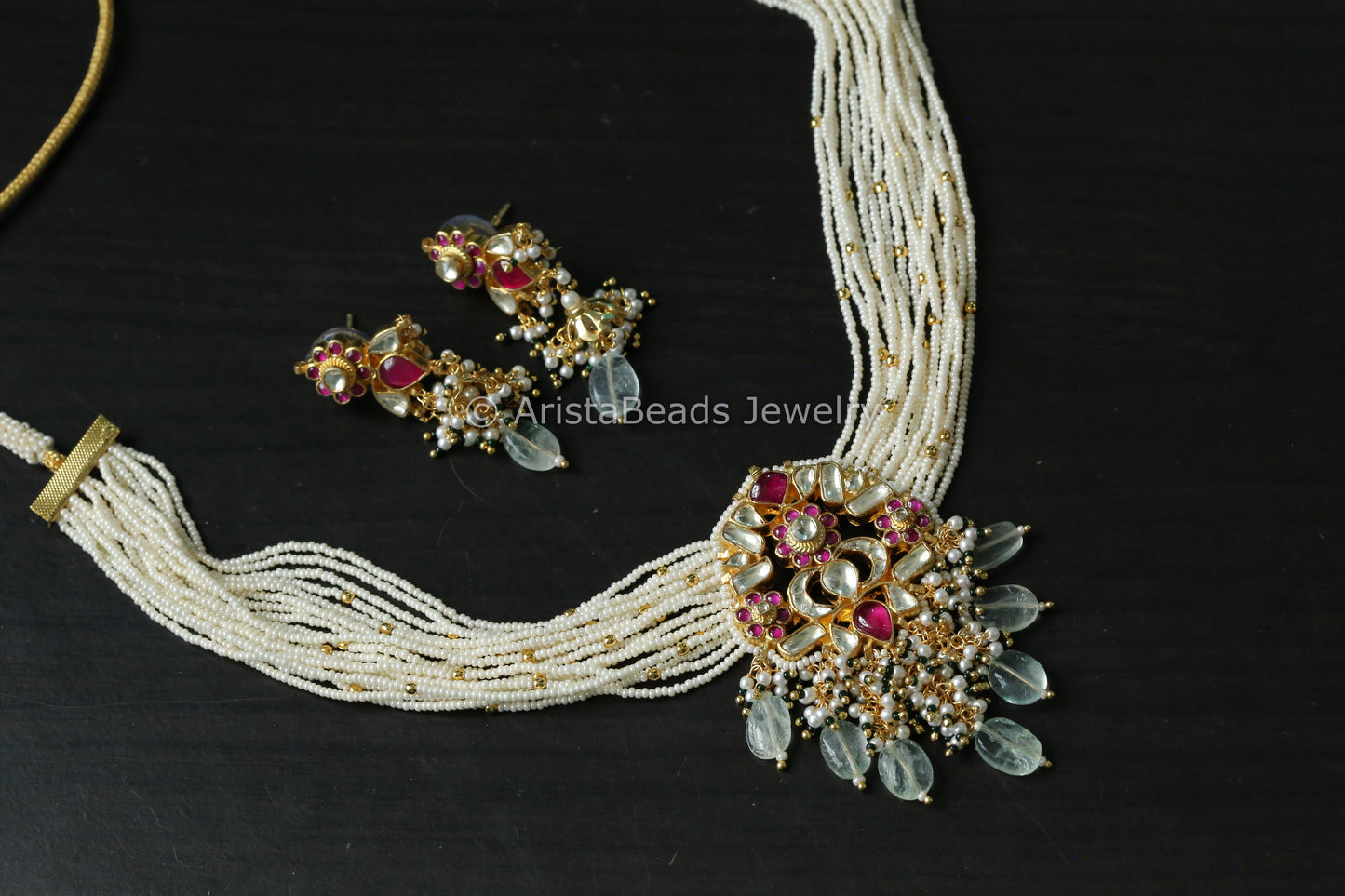 Pachi Kundan Necklace Set - Fluorite Drops