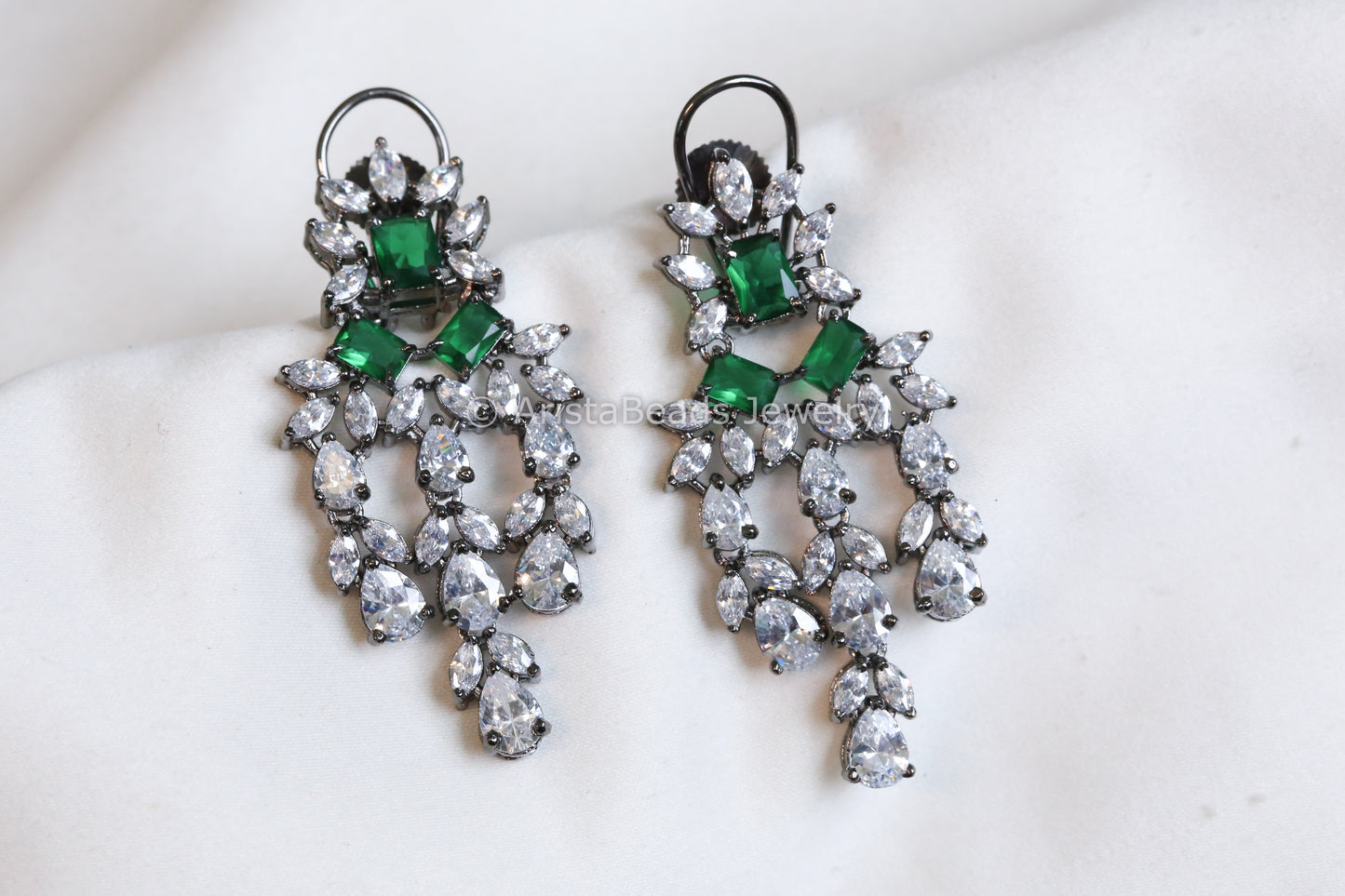 Contemporary Bottle Green CZ Earrings