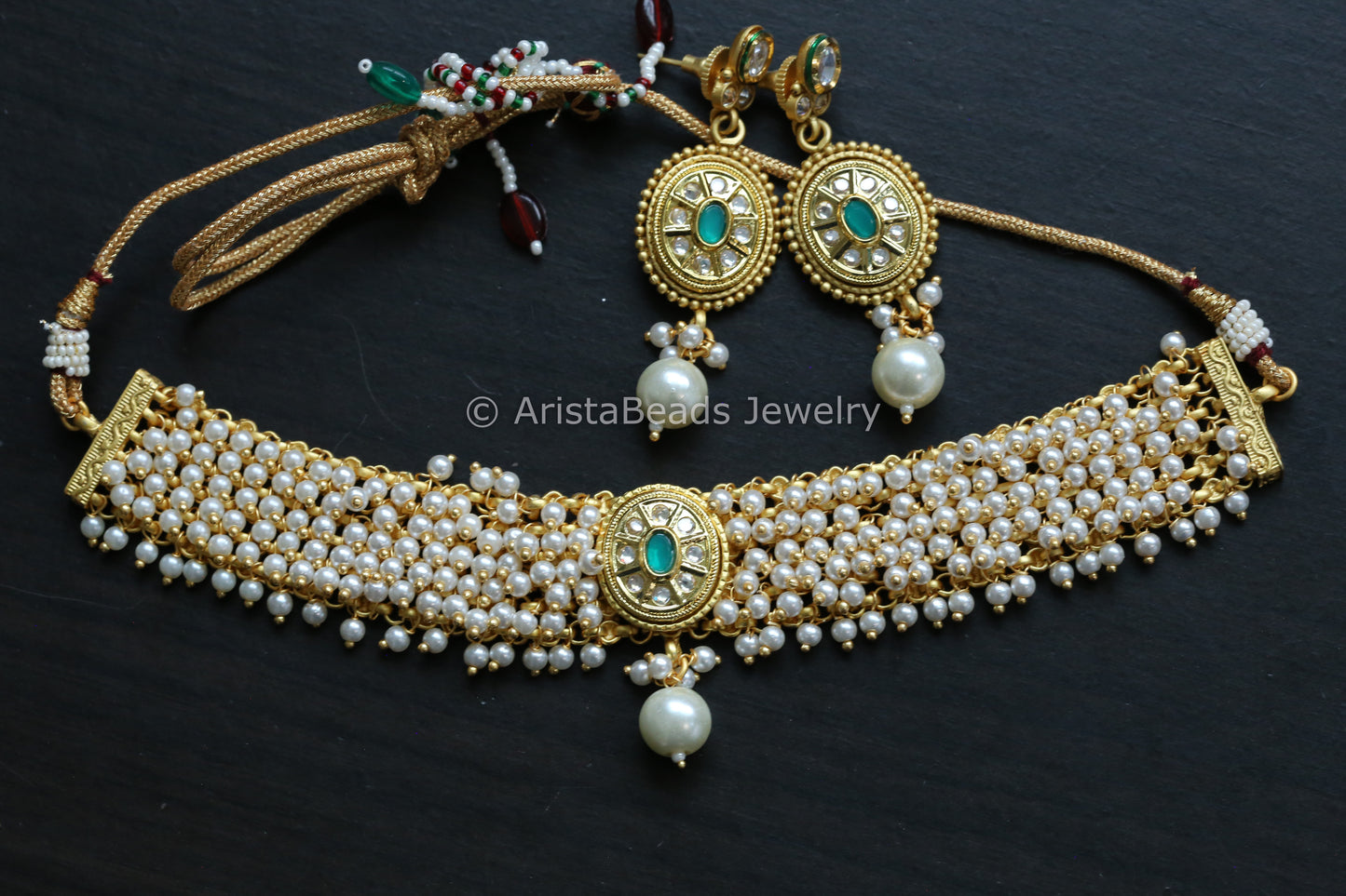 Gajra Style Pearl Necklace - Green