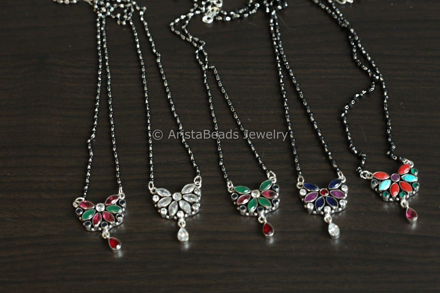 Black Bead Silver Look Necklace - Style 2