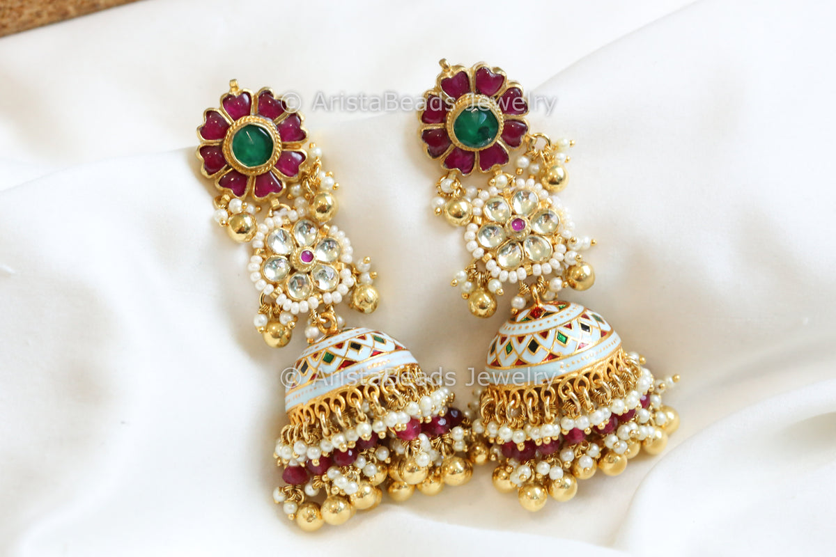 Pachi Kundan & Enamel Jhumka