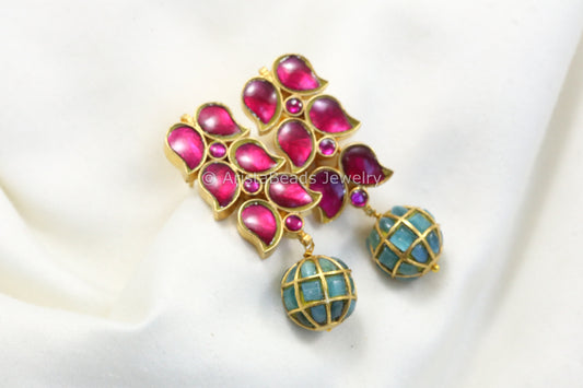 Jadau Kundan Earrings - Ruby & Ice Blue