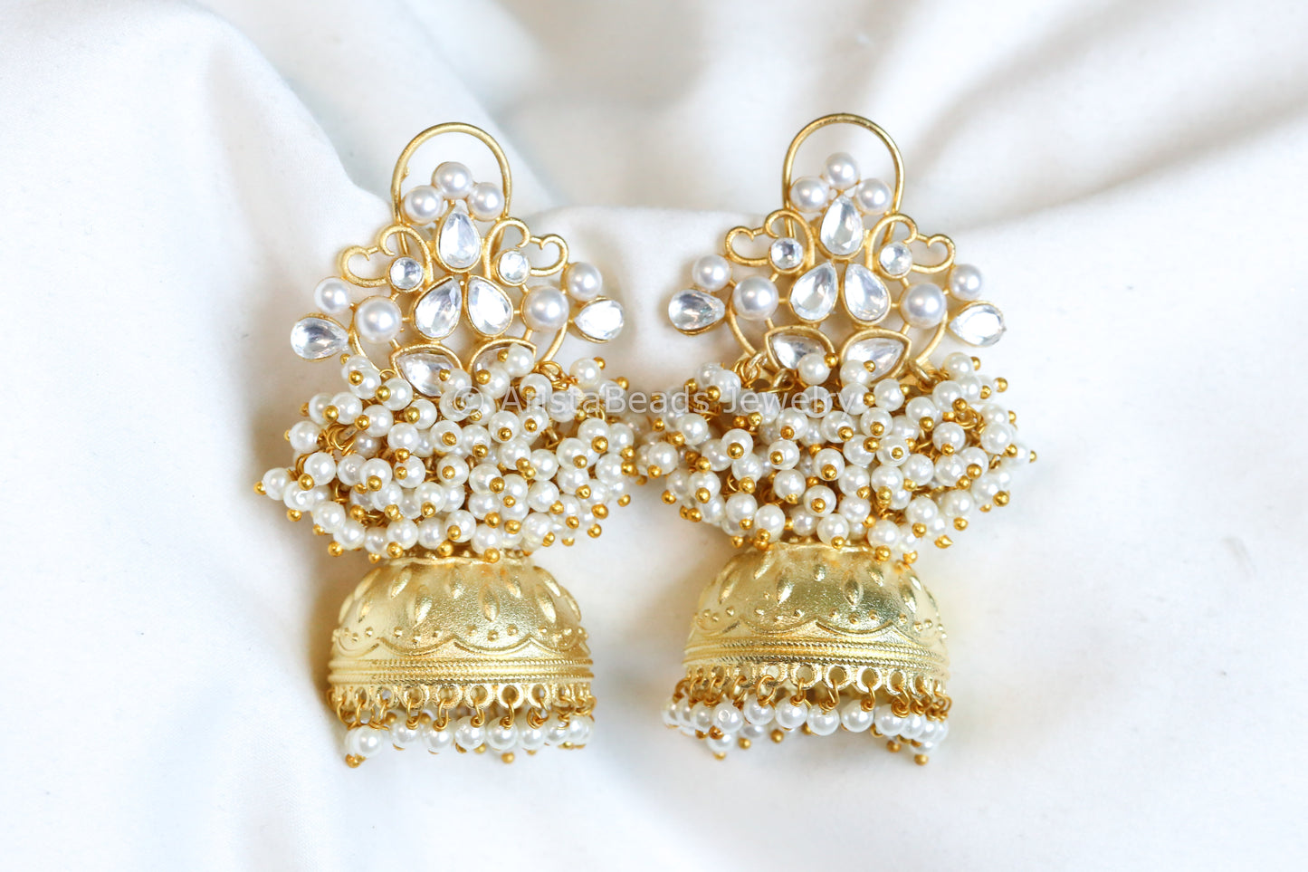 Gajra Pearls Polki Kundan Jhumka