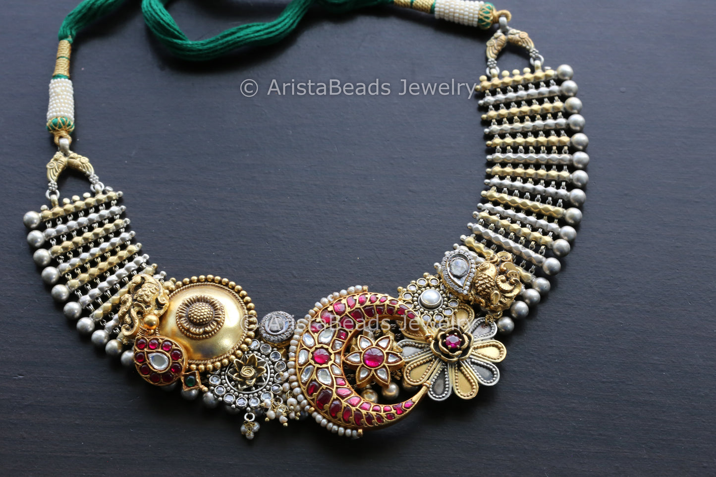 925 Sterling Silver Jadau Kundan Thusi Necklace