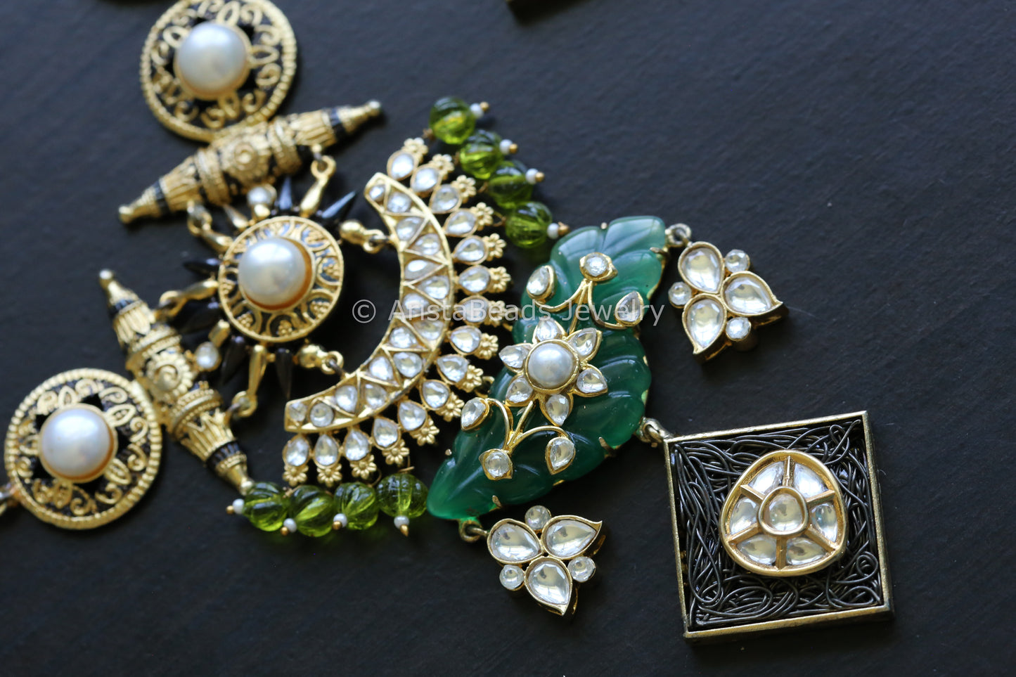 Contemporary Kundan Polki Dual Tone Necklace Set