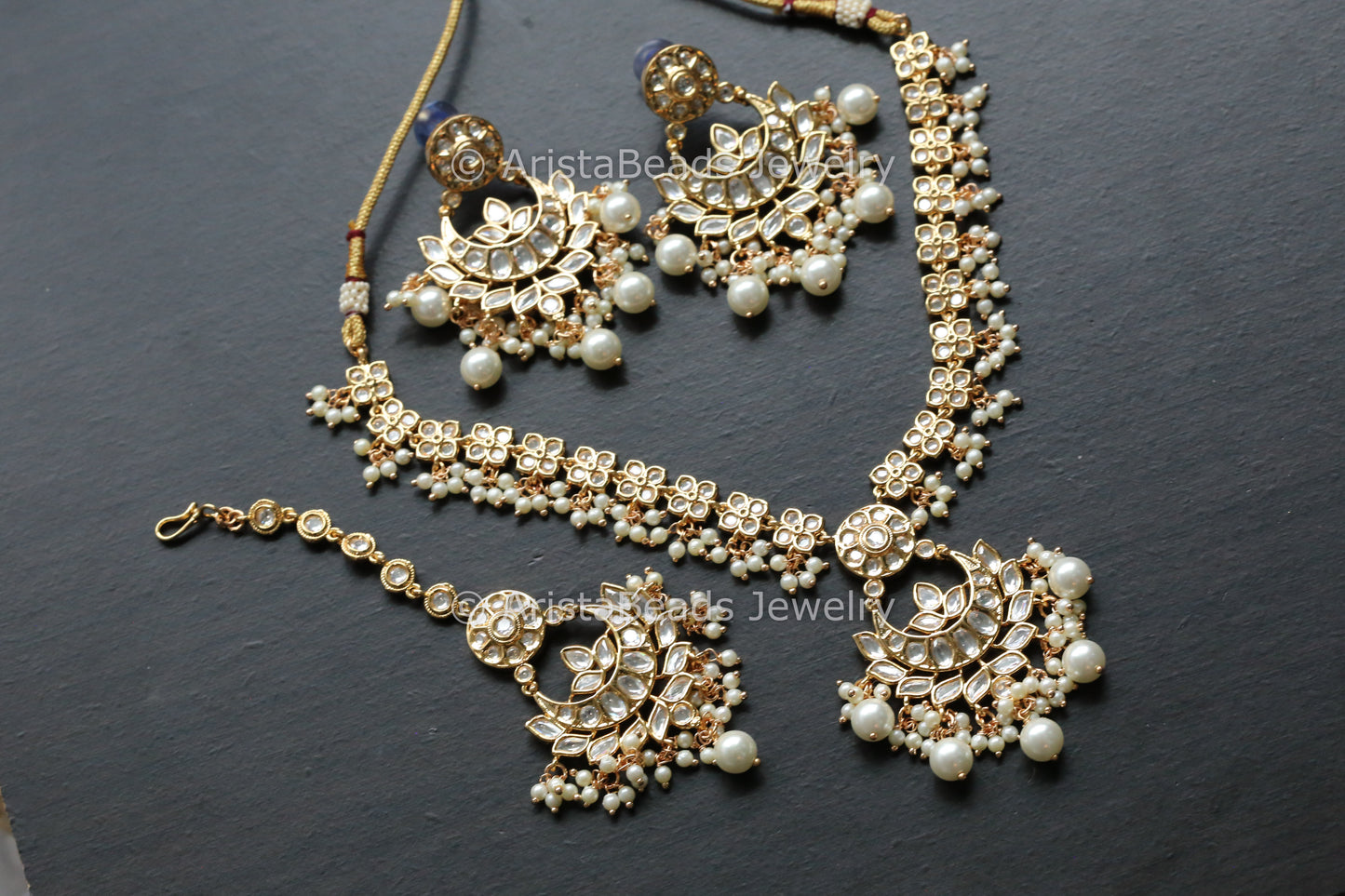Jadau Polki Kundan Necklace Set With Teeka