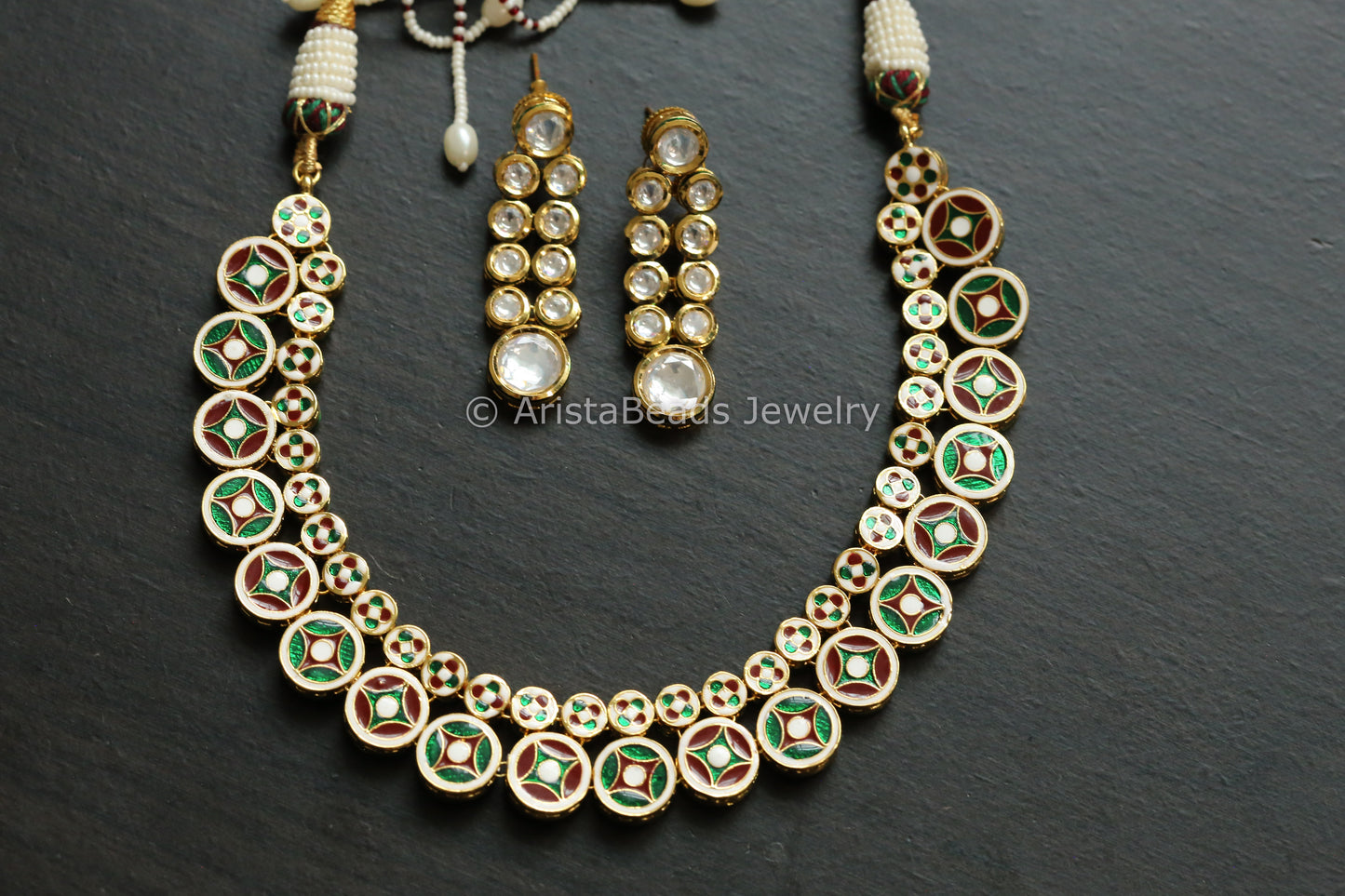 Premium Bikaneri Kundan Necklace Set - Round Kundan