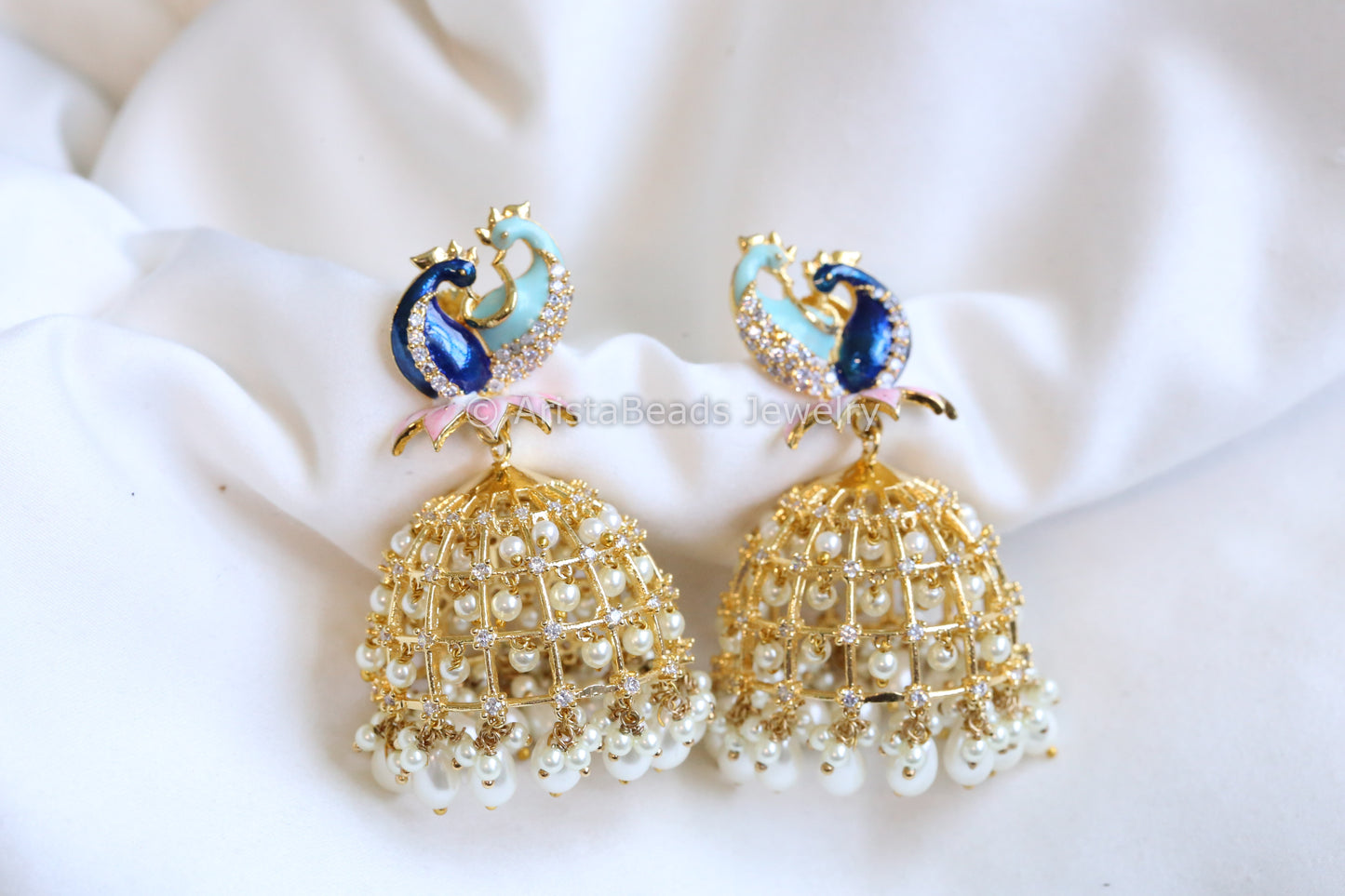 Enamel CZ Pearl Jhumka