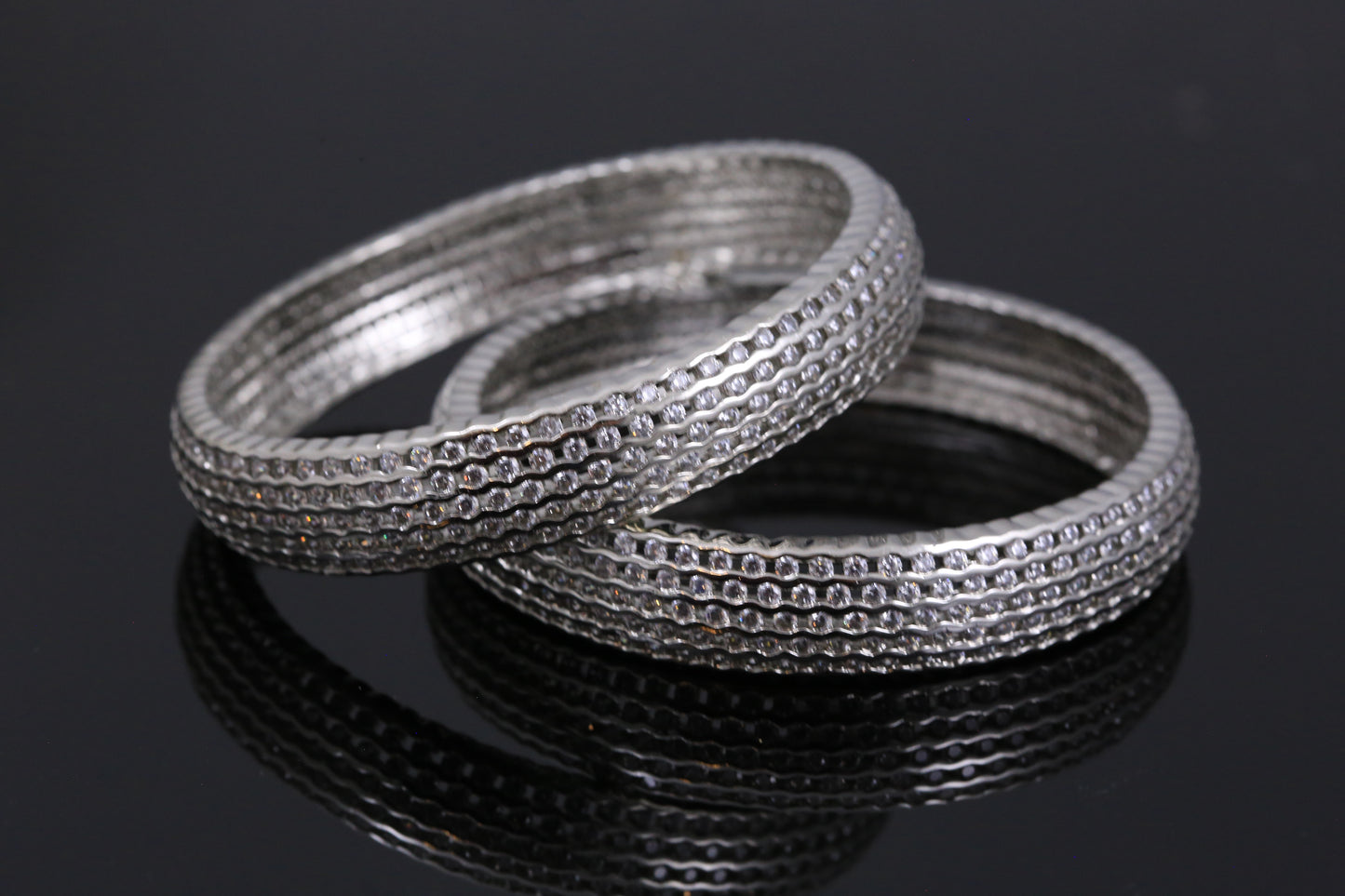 CZ Bangle Set in Silver Finish