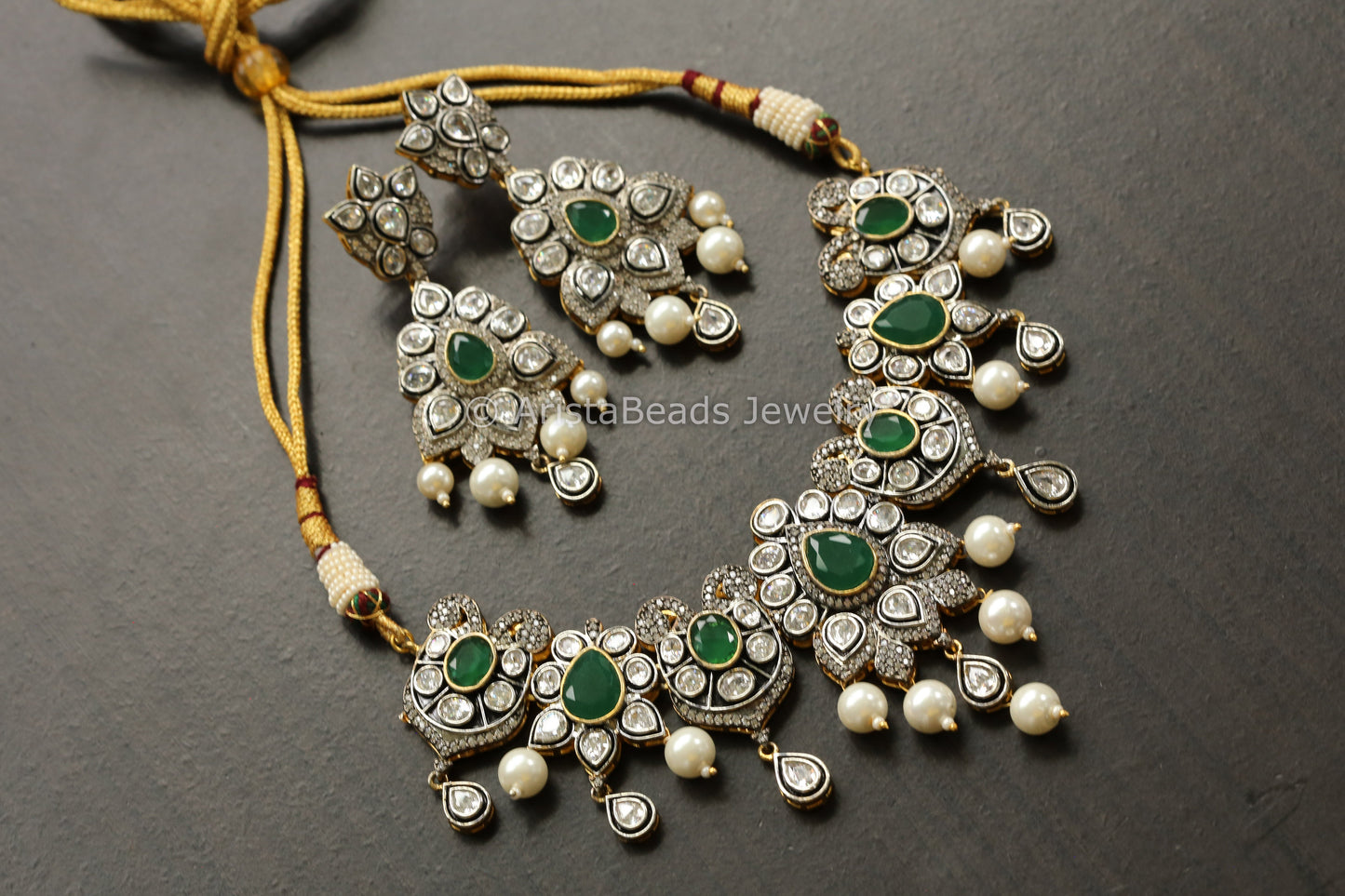 Victorian Next To Real Polki Necklace Set