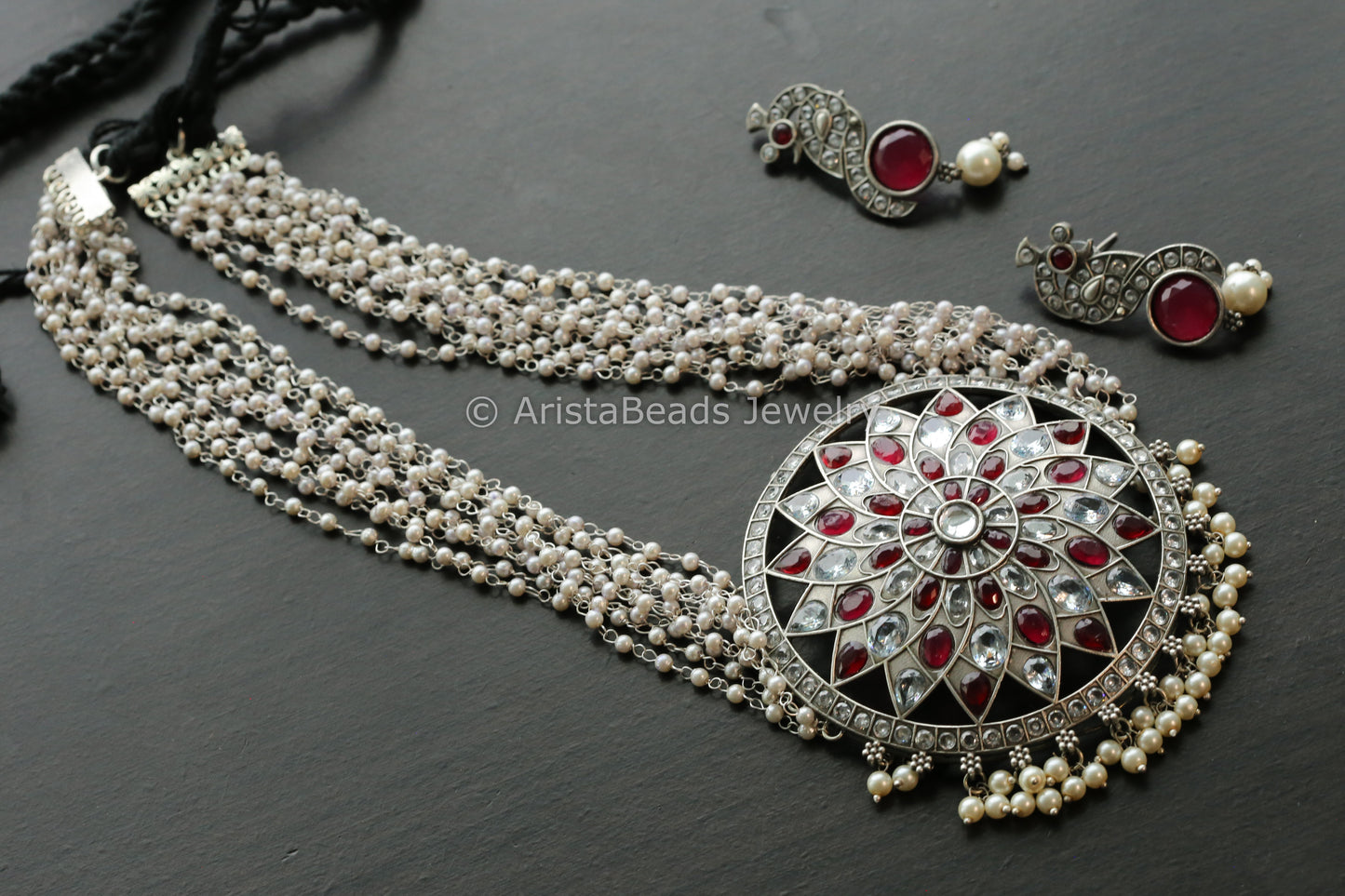 Ruby Clear Oxidized Necklace Set