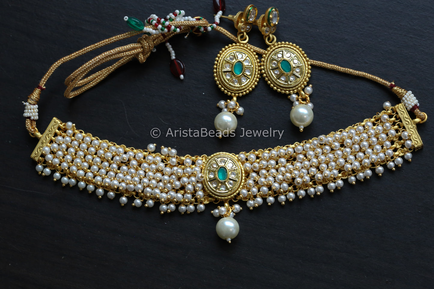 Gajra Style Pearl Necklace - Green