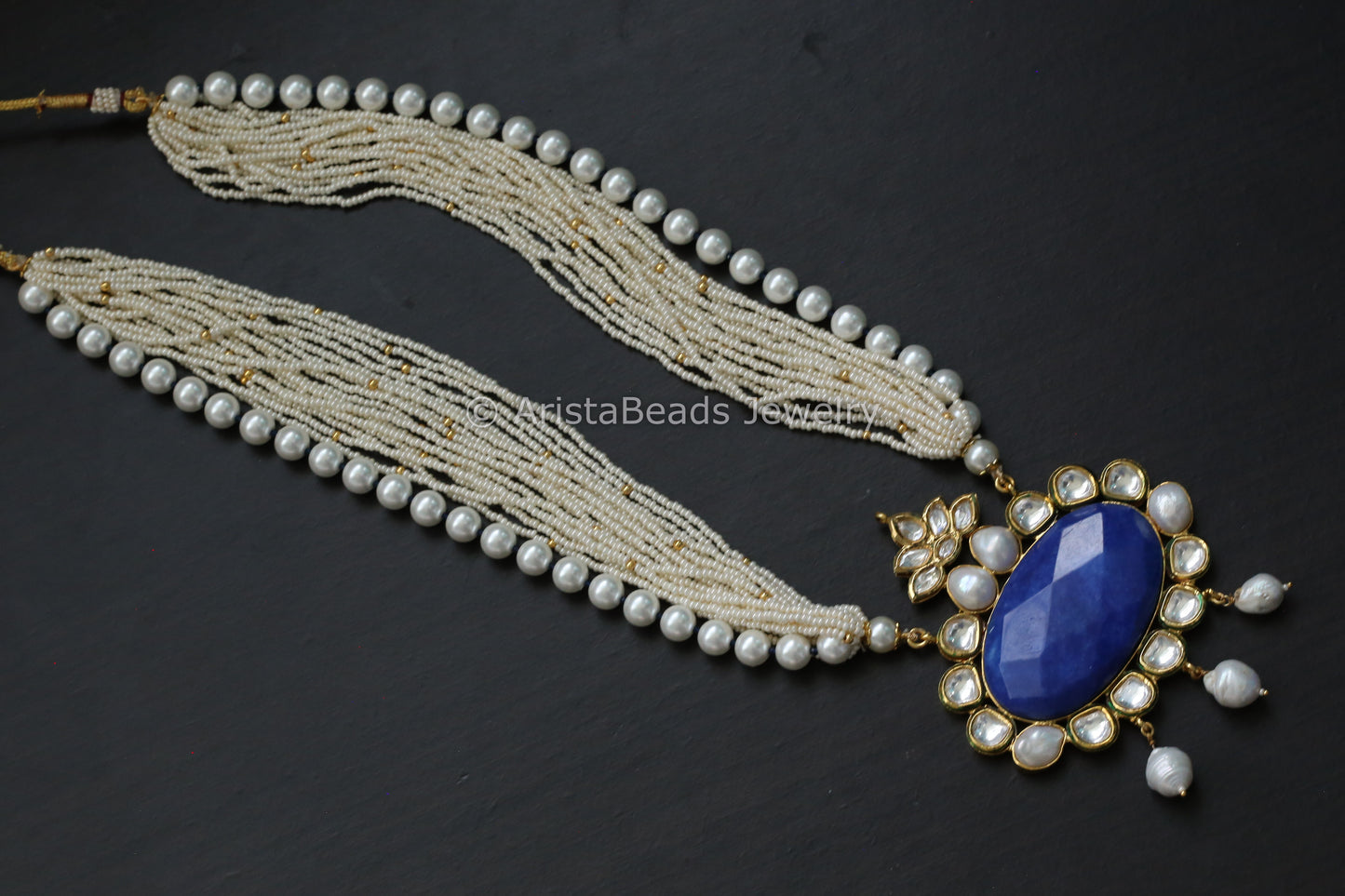 Kundan Baroque Pearls & Semiprecious Stone Necklace Set - Blue