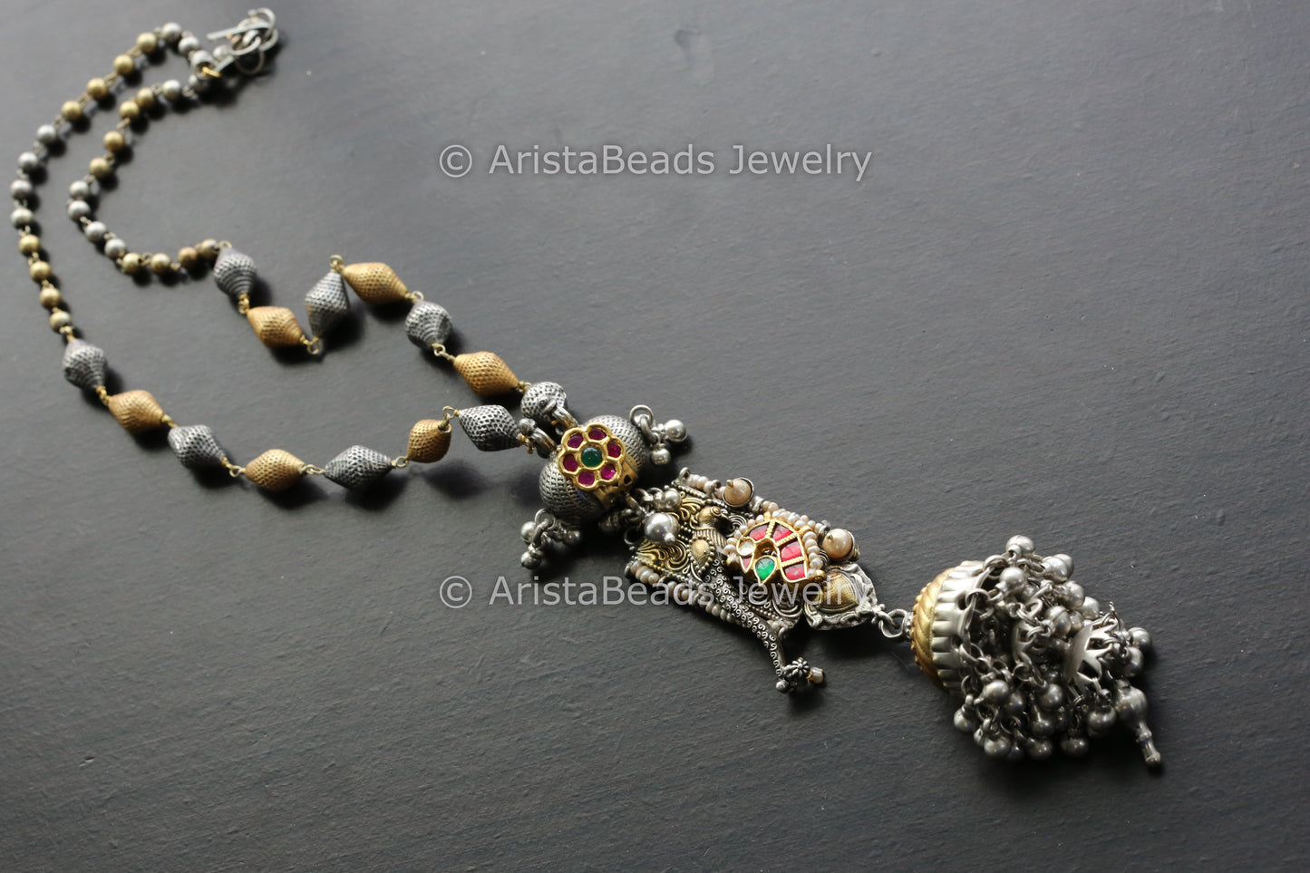 925 Sterling Silver Kundan Necklace With Jhumka Drop